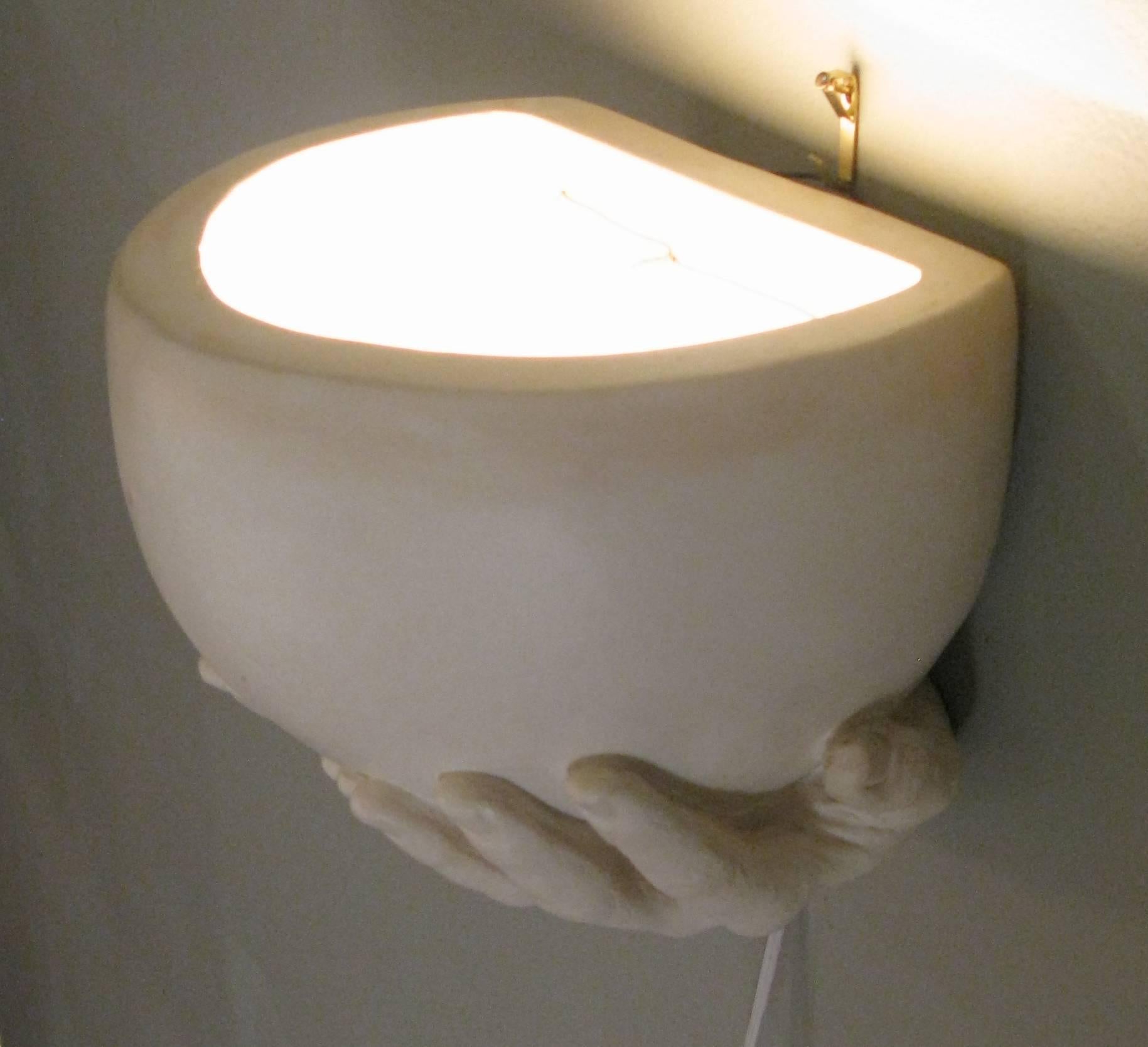 American Pair of 1970s Plaster 'Hands' Sconces by Richard Etts