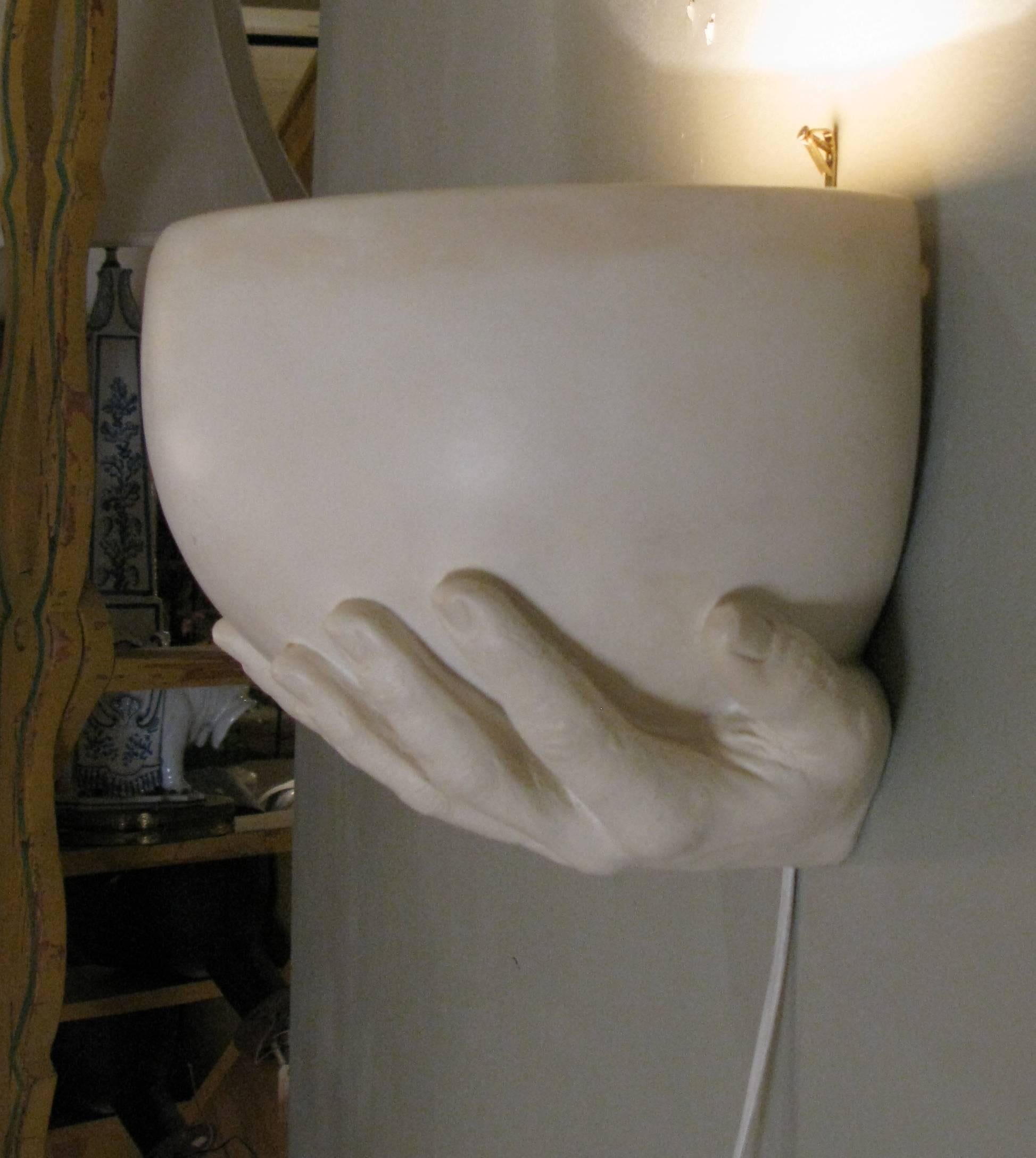 Late 20th Century Pair of 1970s Plaster 'Hands' Sconces by Richard Etts