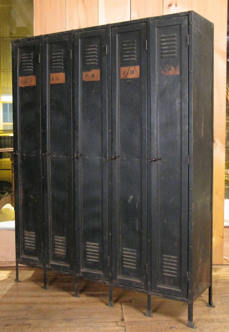Set of Antique 1920s Steel and Cast Iron Lockers at 1stDibs