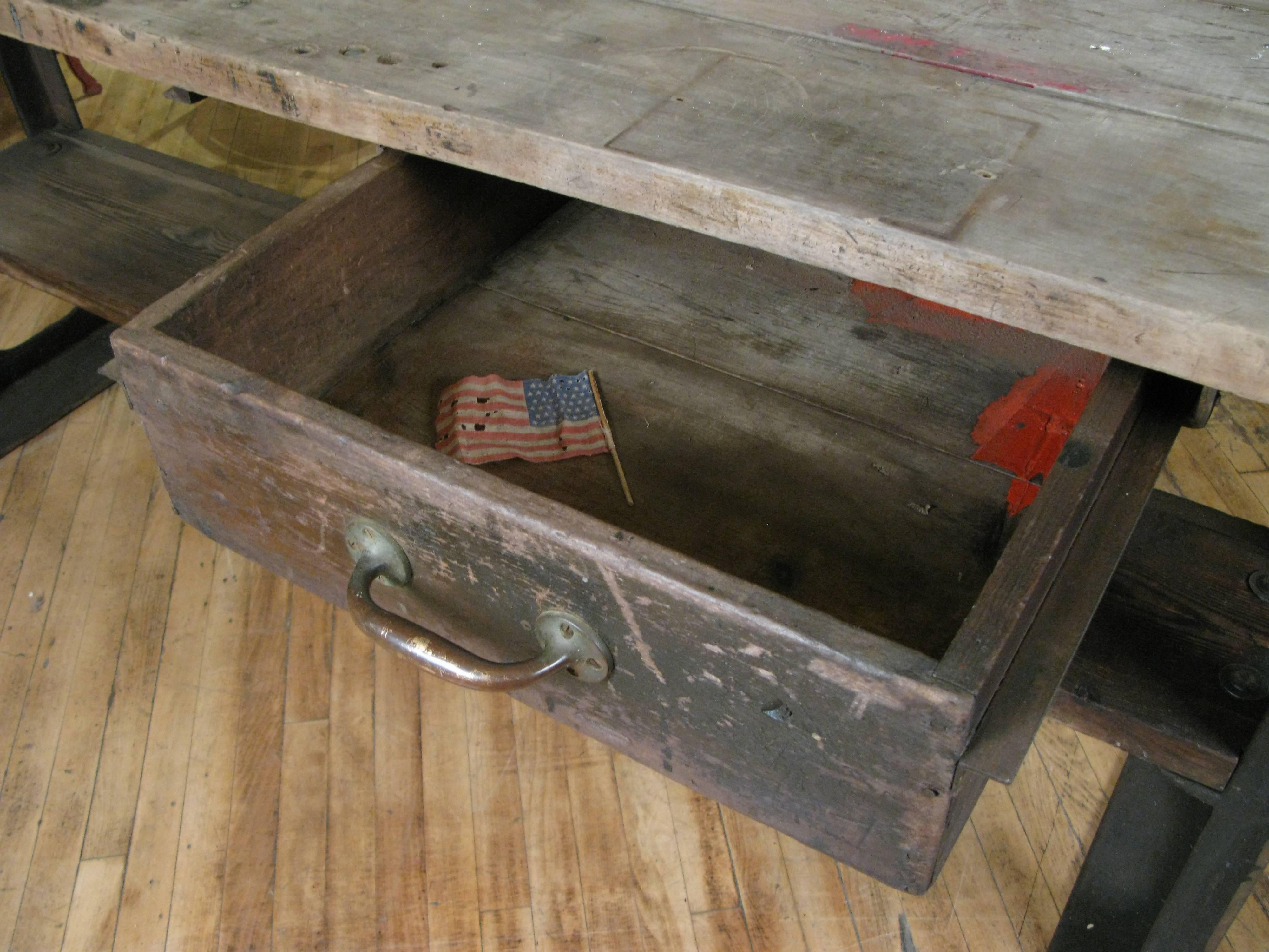 Antique 1940s Cast Iron Industrial Workbench Island In Good Condition In Hudson, NY