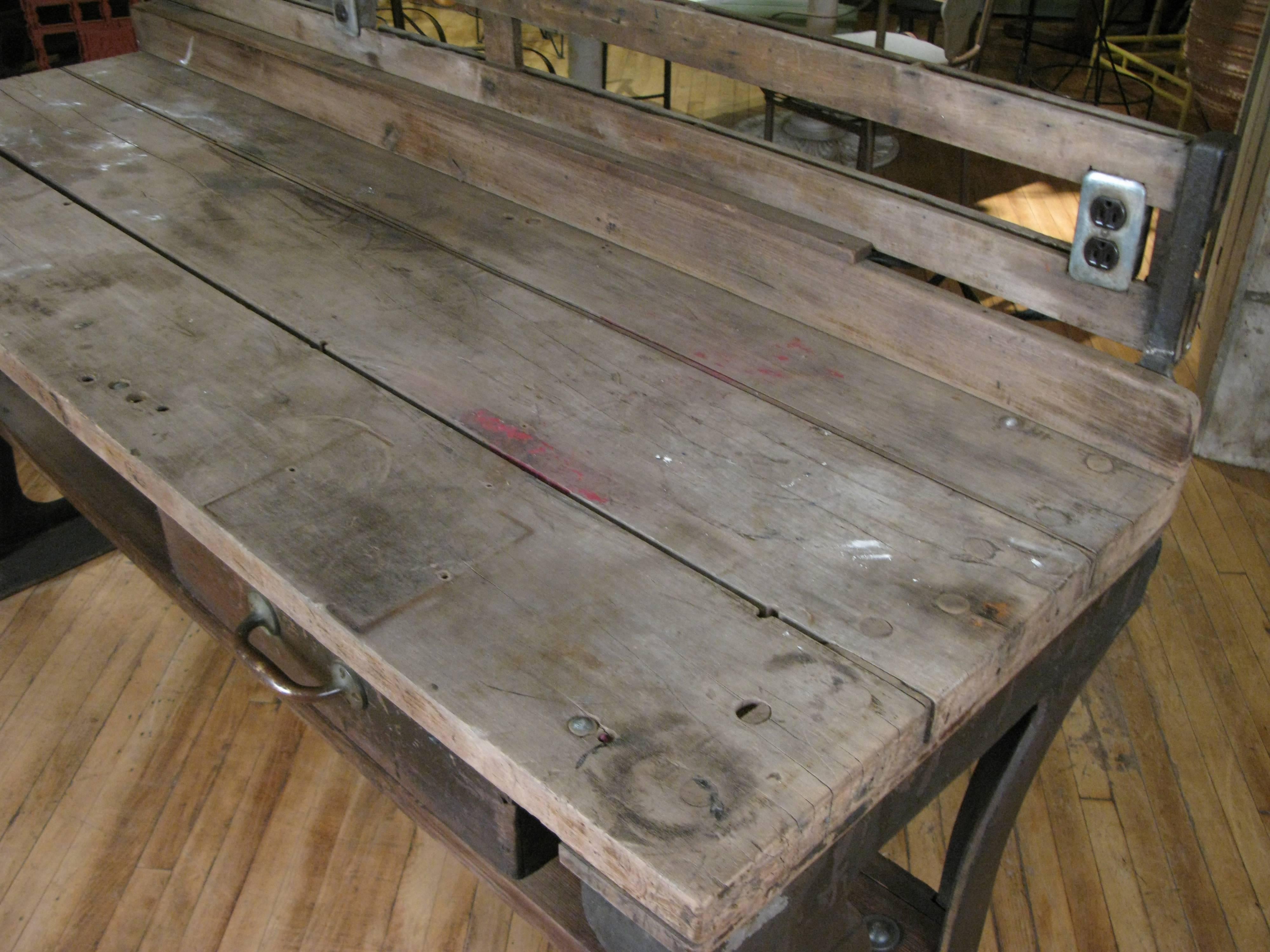 Mid-20th Century Antique 1940s Cast Iron Industrial Workbench Island