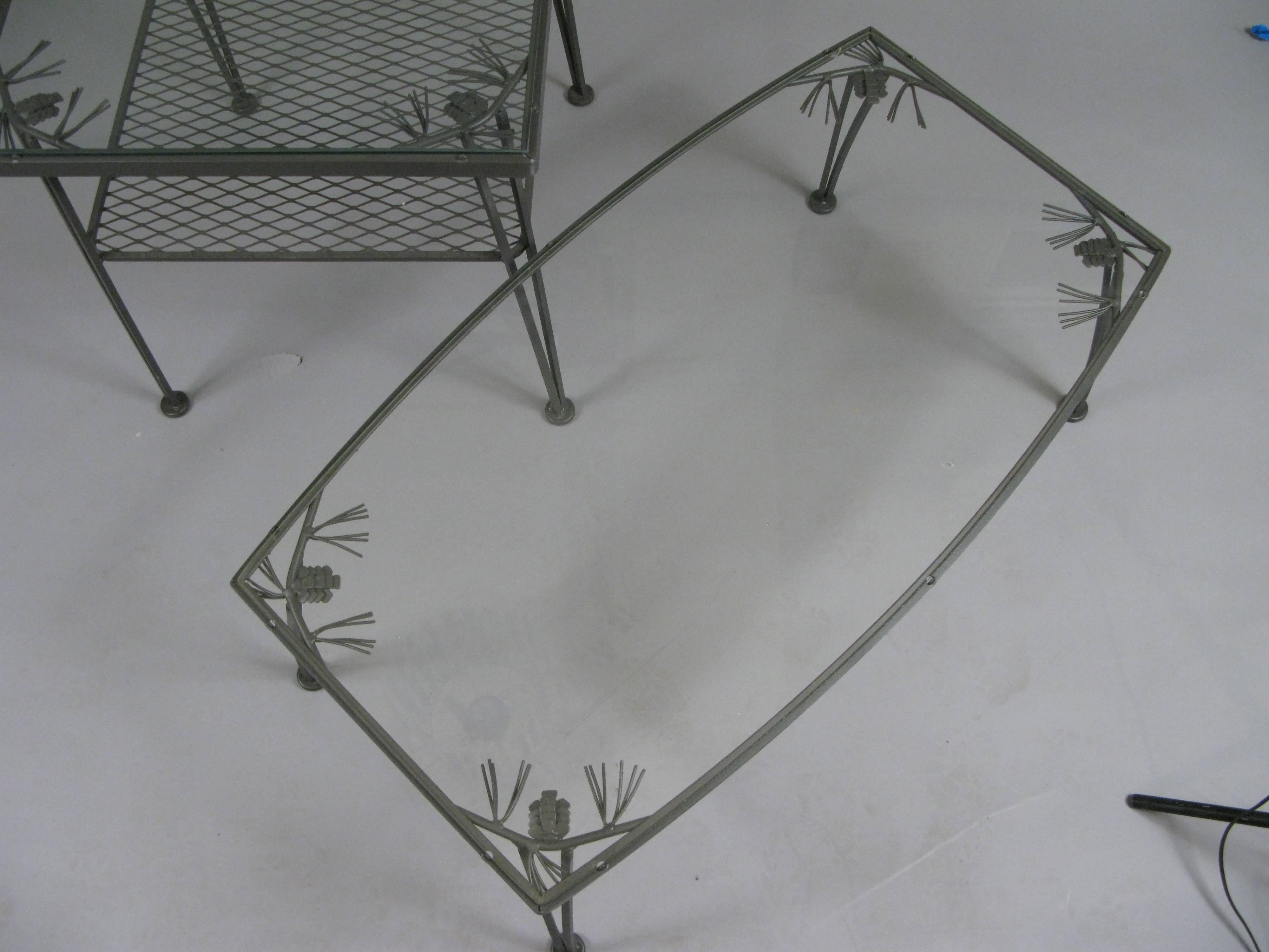American Pair of 1950s Wrought Iron 'Pinecrest' Tables by Woodard