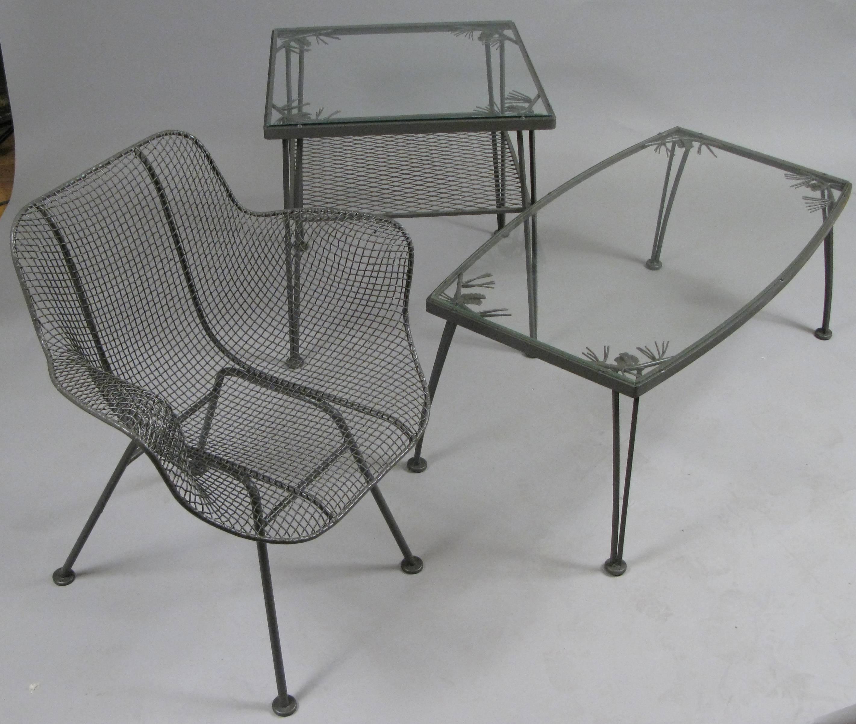 Pair of 1950s Wrought Iron 'Pinecrest' Tables by Woodard In Excellent Condition In Hudson, NY
