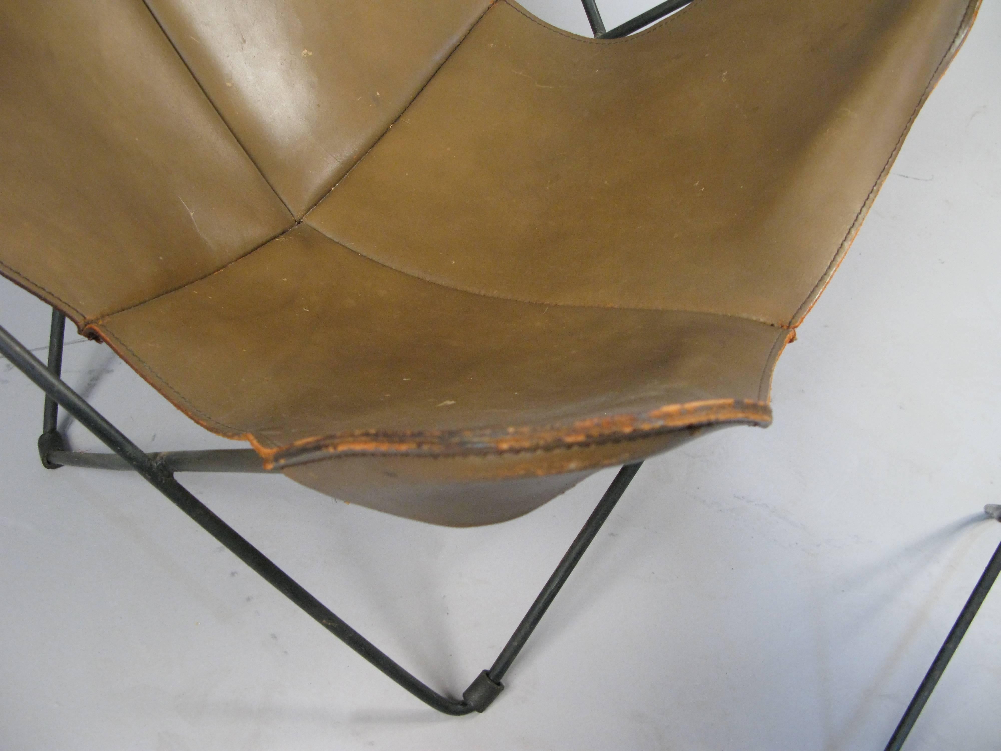 American Leather Butterfly Lounge Chair and Ottoman by Hardoy for Knoll