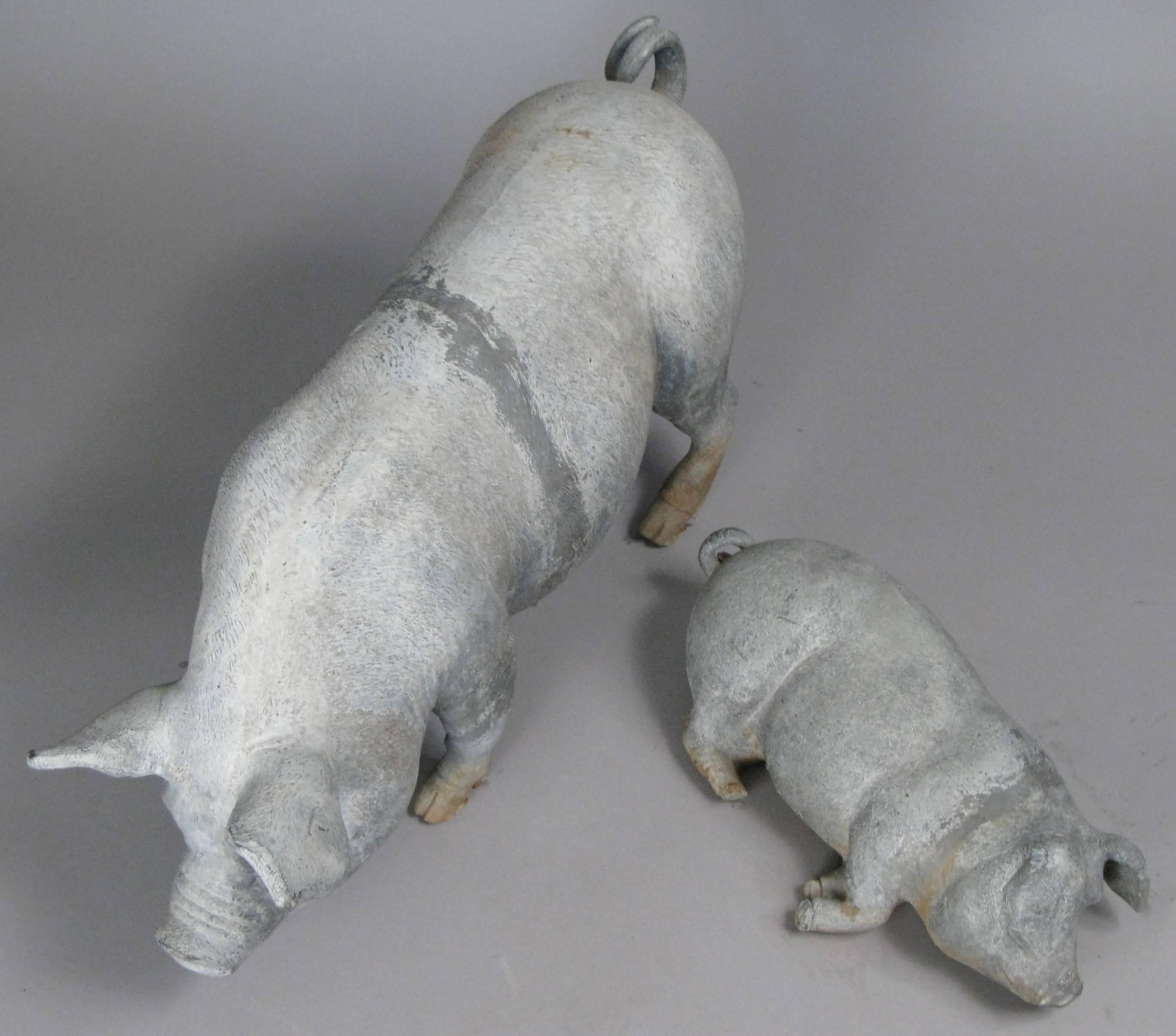 Mid-20th Century English Lead Garden Pig and Piglet