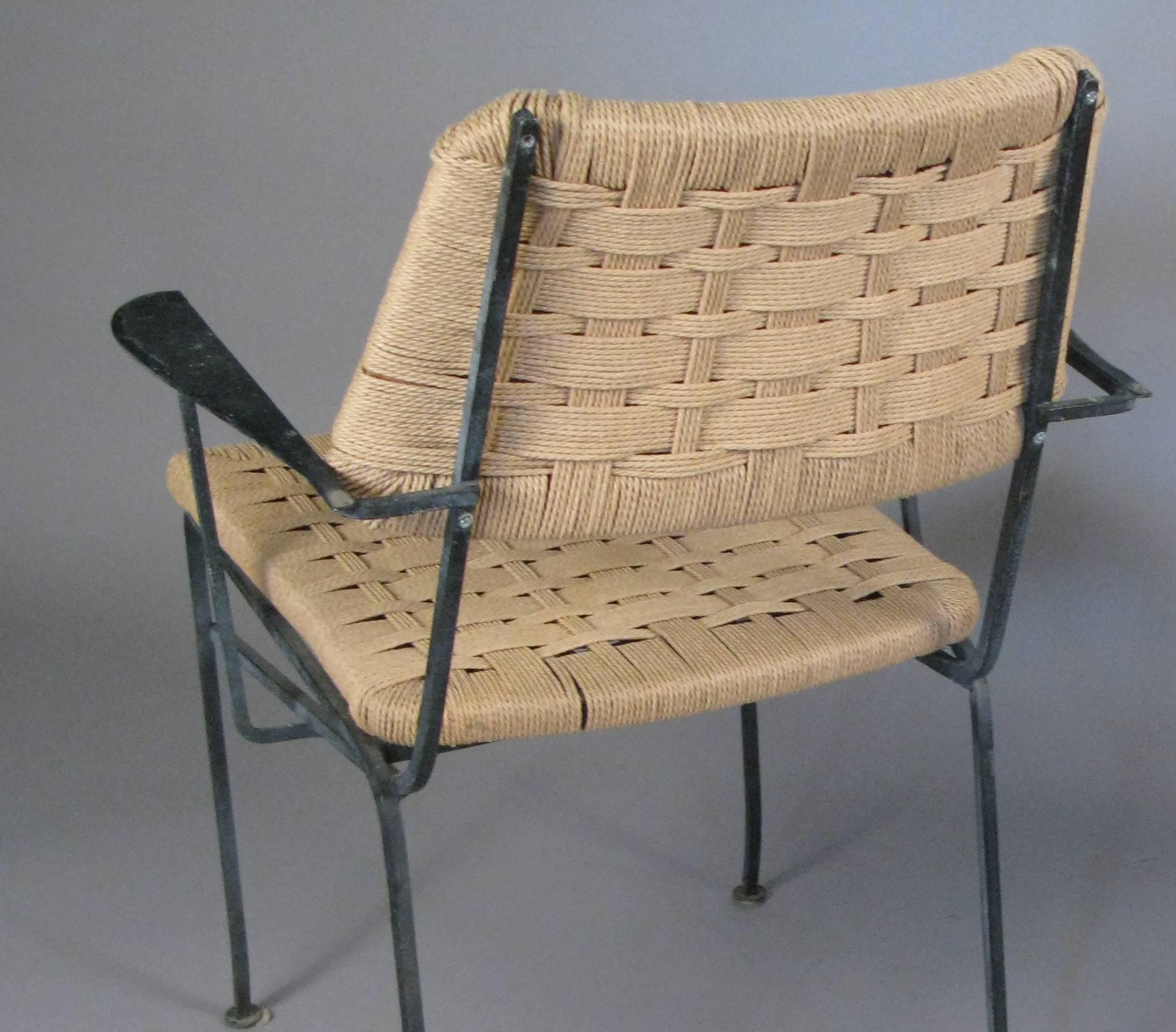 Pair of 1950s Iron and Woven Armchairs by Salterini 2