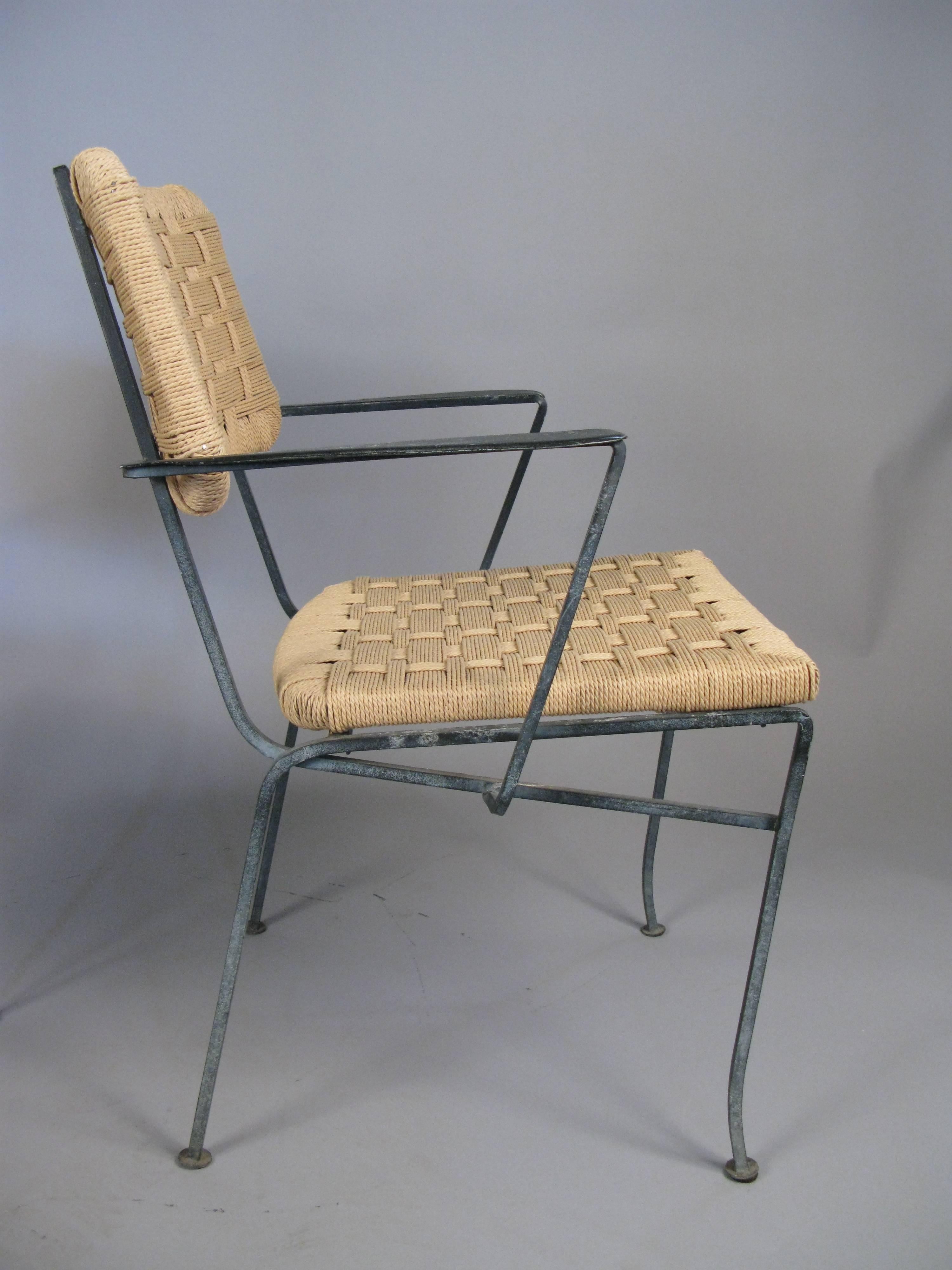 Pair of 1950s Iron and Woven Armchairs by Salterini In Good Condition In Hudson, NY