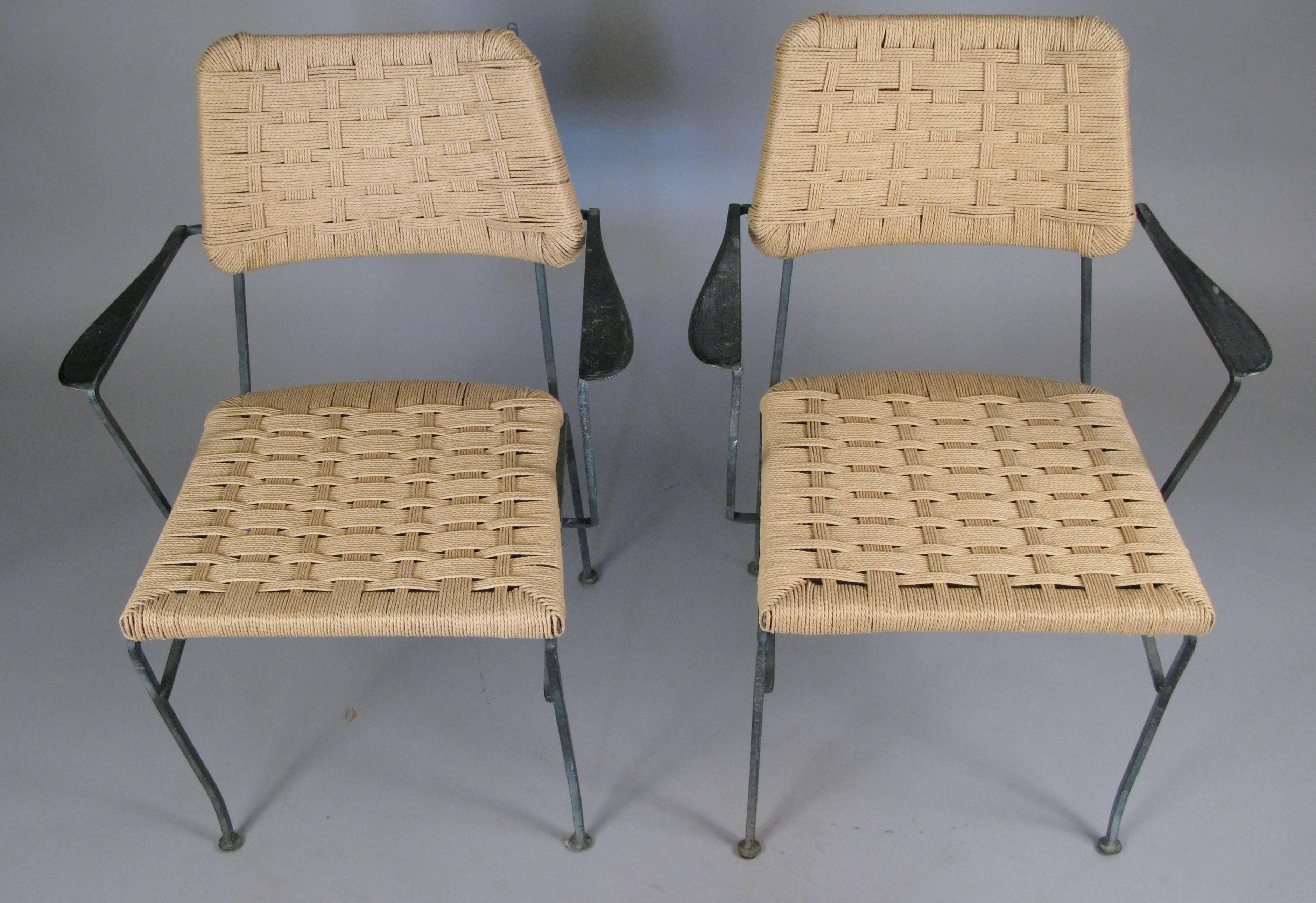 Pair of 1950s Iron and Woven Armchairs by Salterini 1