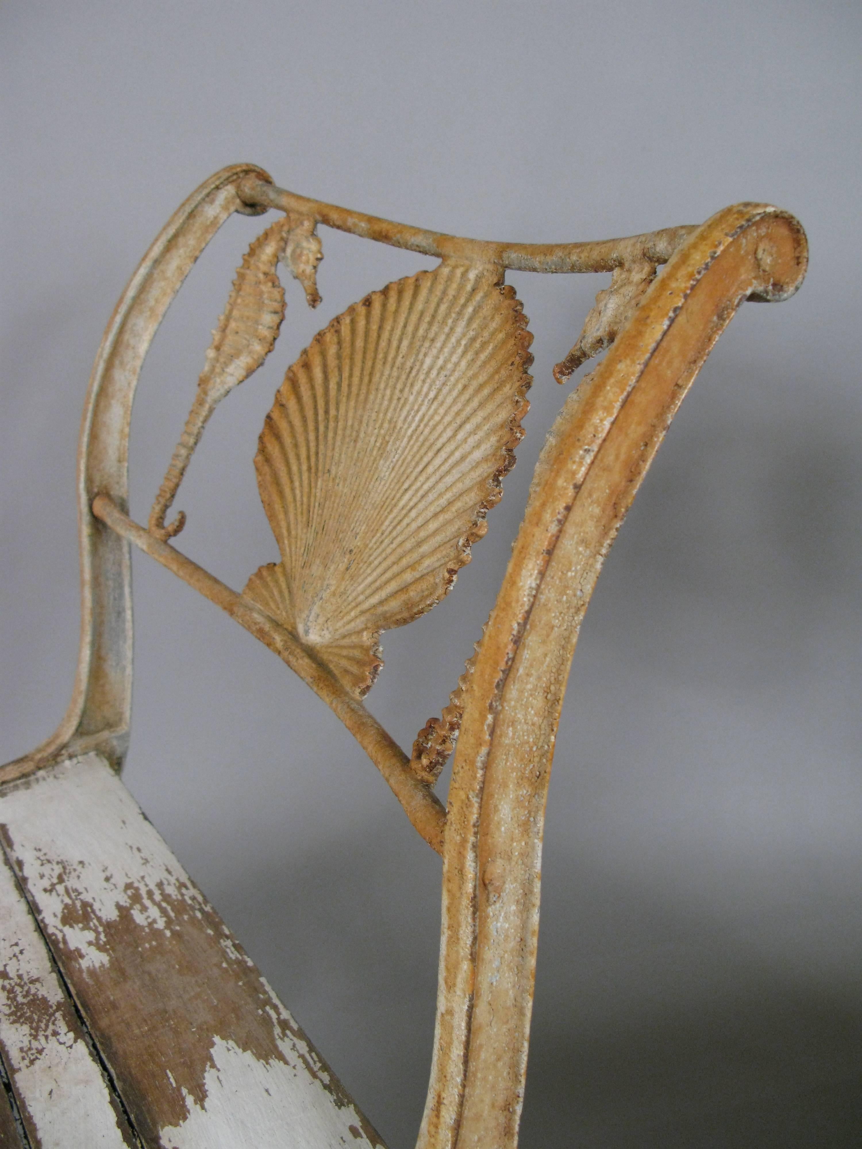 Pair of Rare 1920s Cast Iron Seashell and Seahorse Chairs In Good Condition In Hudson, NY