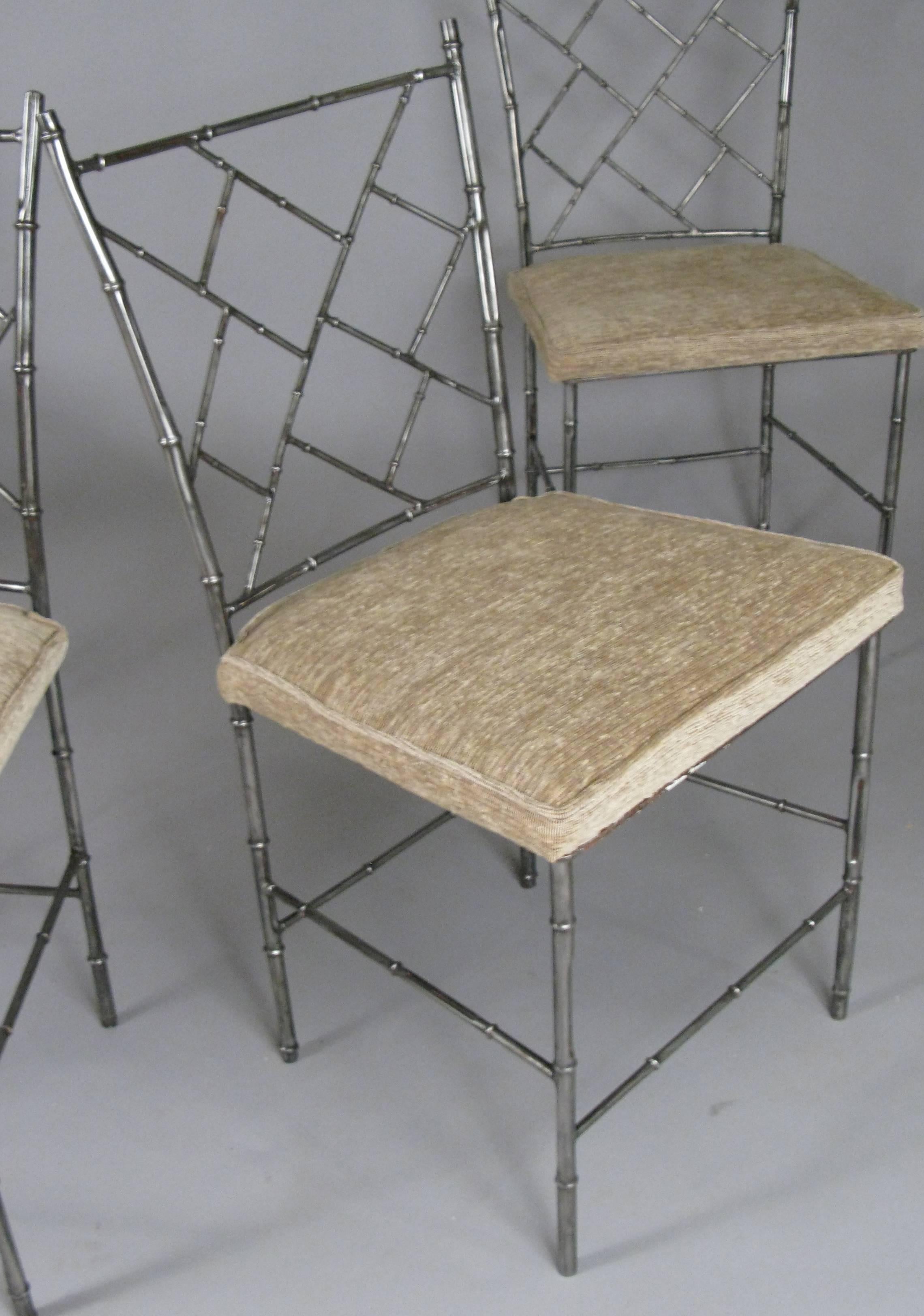 American Set of Four Steel Chippendale Style 'Bamboo' Dining Chairs