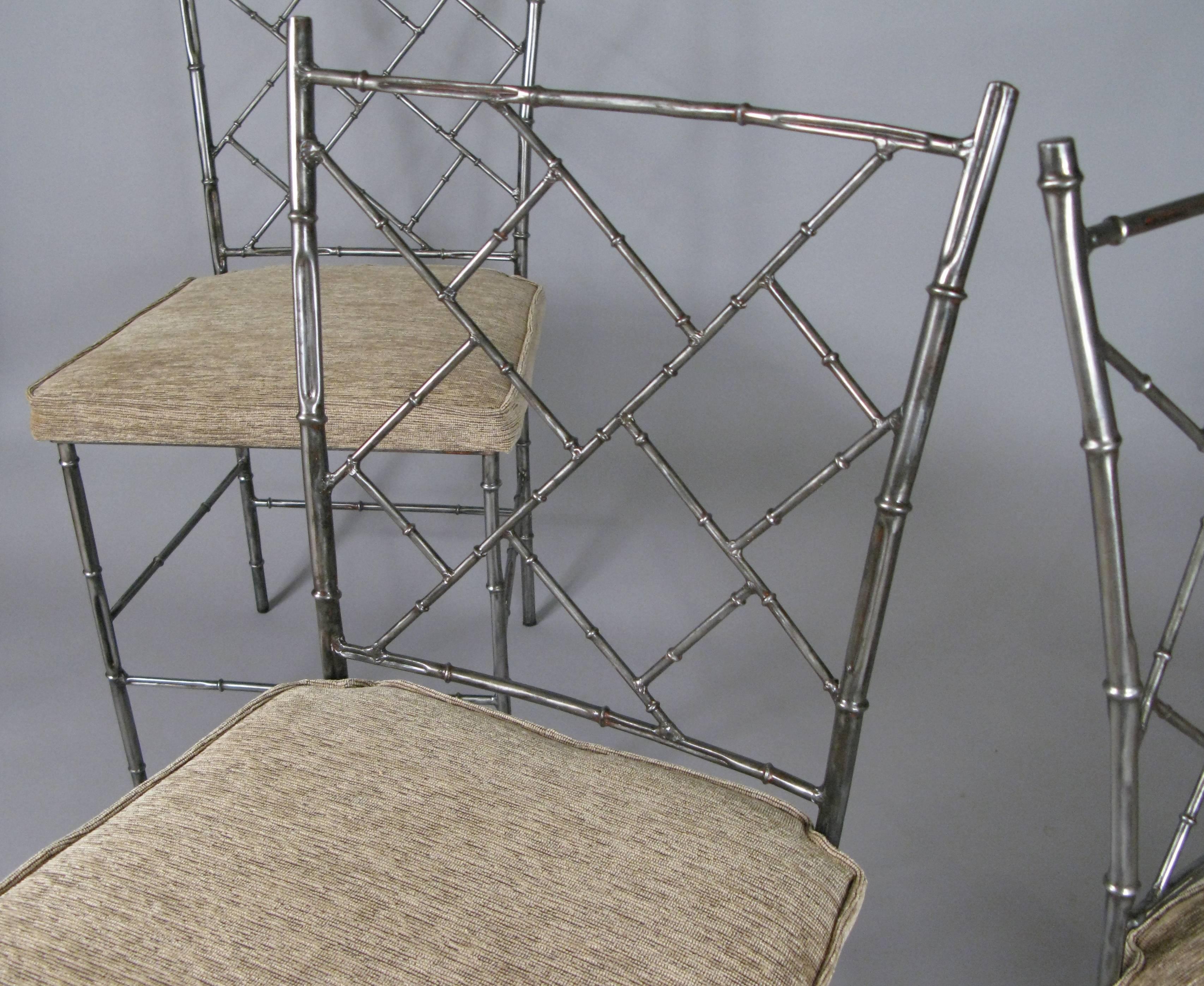 Set of Four Steel Chippendale Style 'Bamboo' Dining Chairs In Good Condition In Hudson, NY