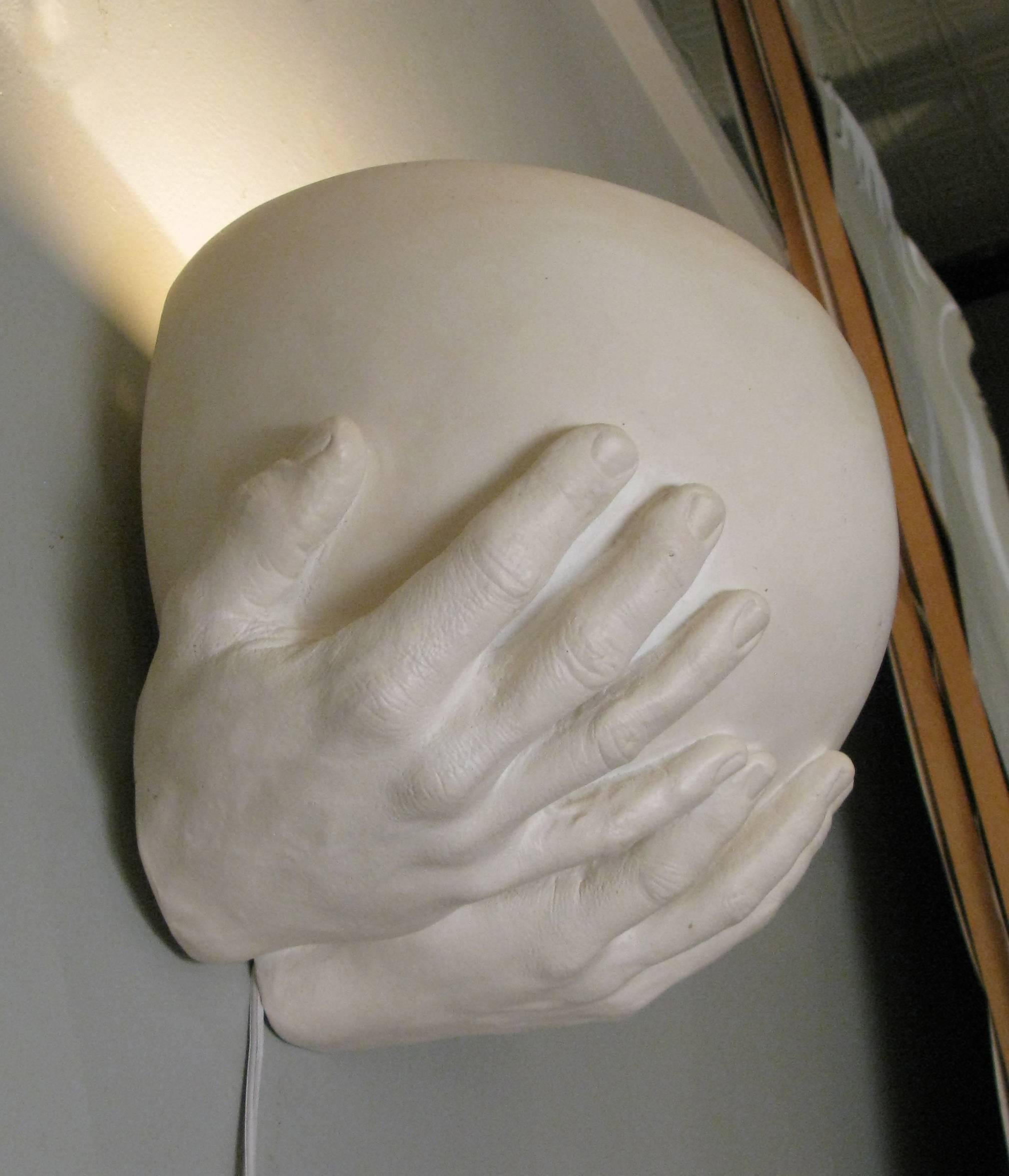 1970s 'Hands' Lighted Wall Sconce by Richard Etts In Good Condition In Hudson, NY
