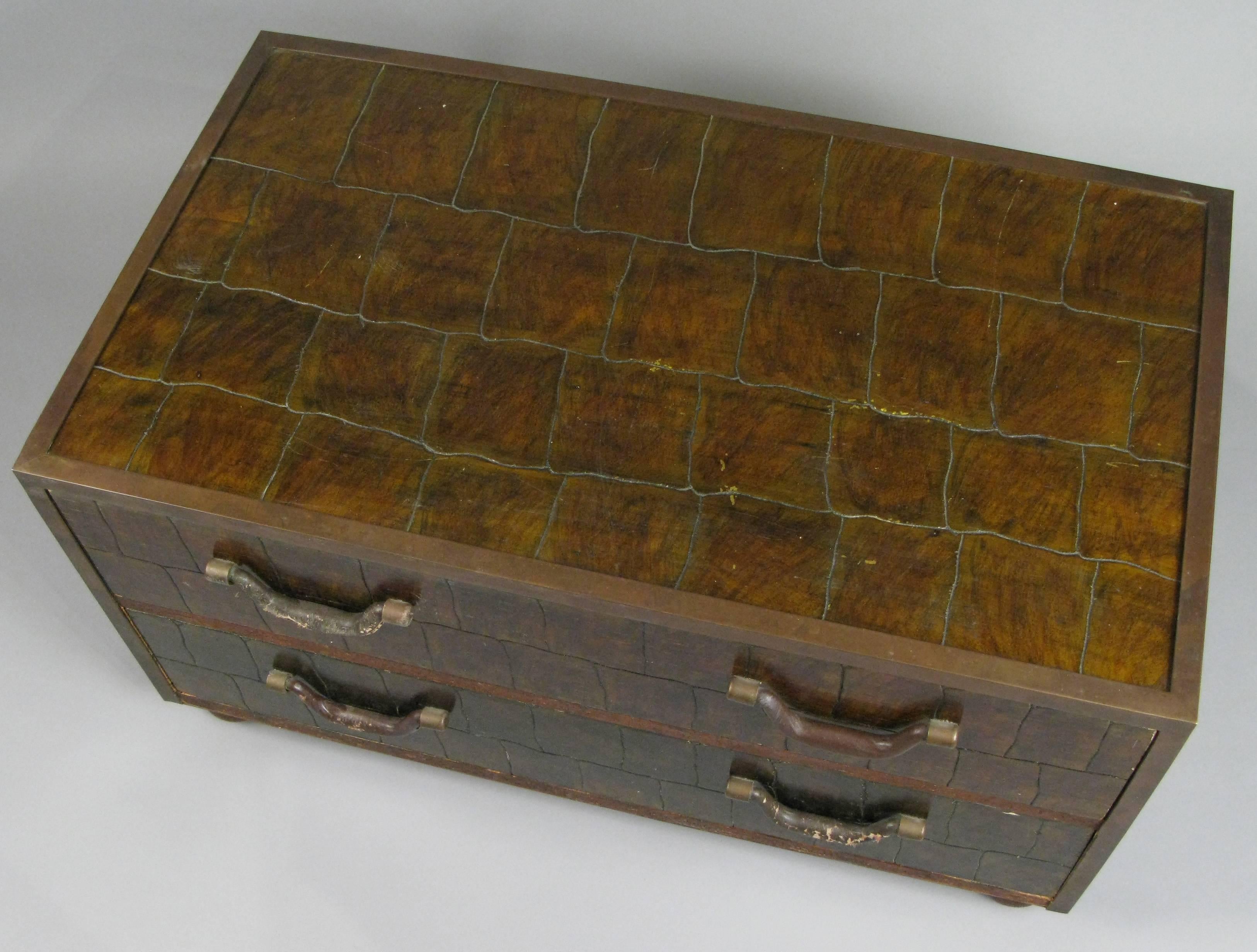 Mid-20th Century Sarreid Two-Drawer Chest with Faux Crocodile Pattern