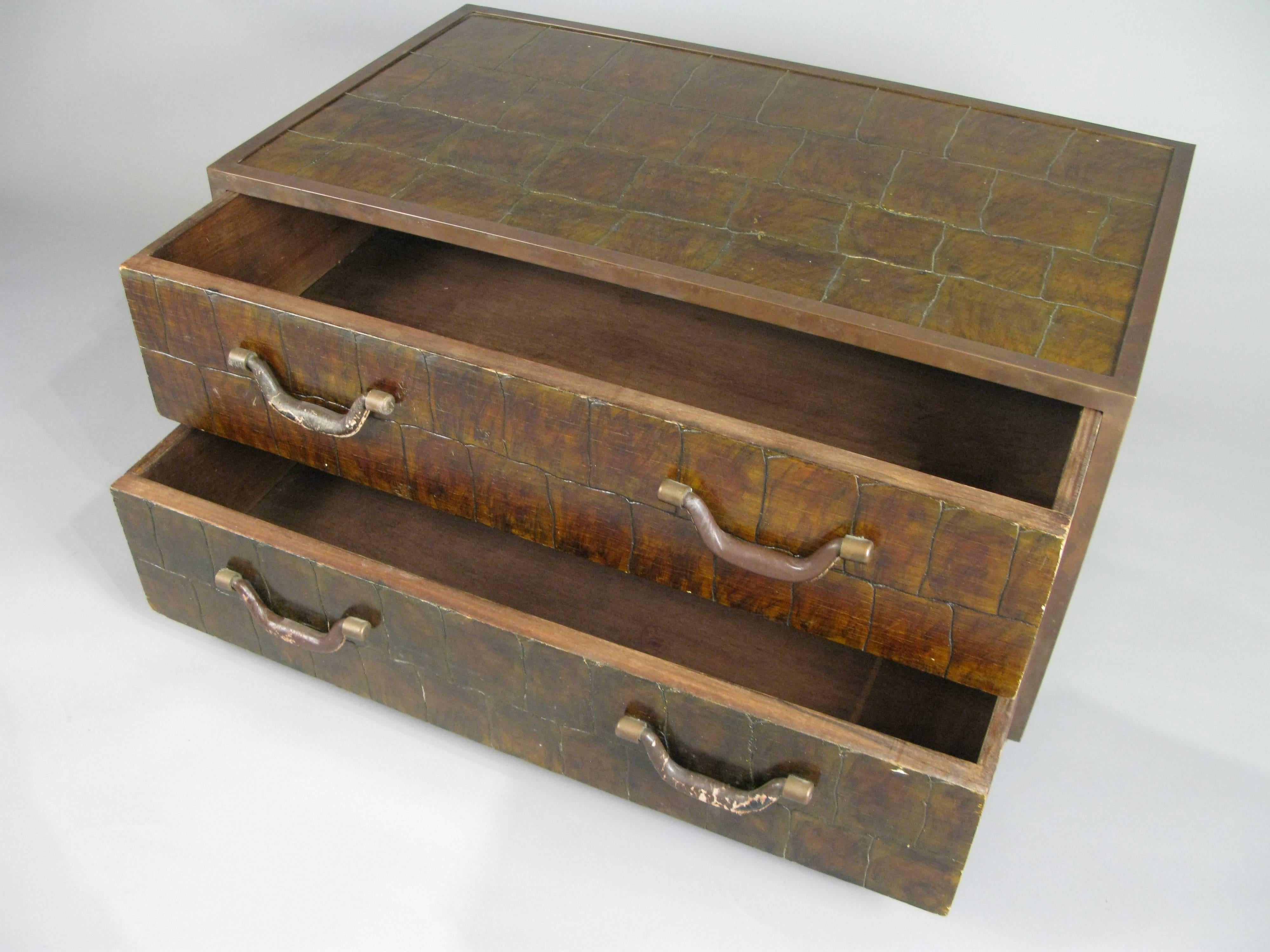 Spanish Sarreid Two-Drawer Chest with Faux Crocodile Pattern
