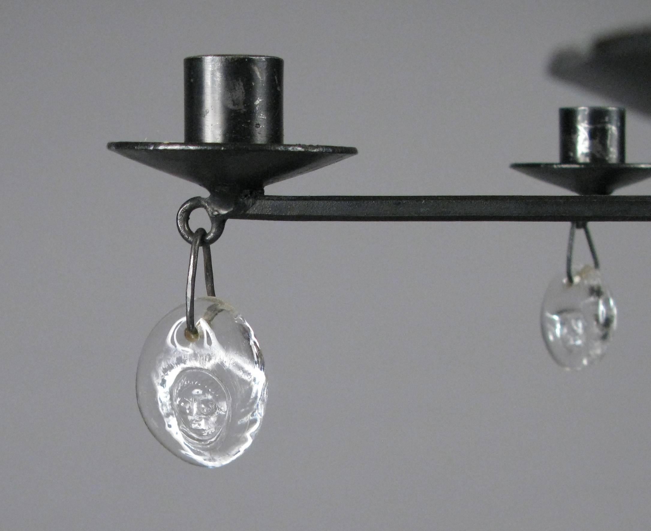 Danish Glass and Iron Chandelier by Erik Hoglund for Kosta Boda 1