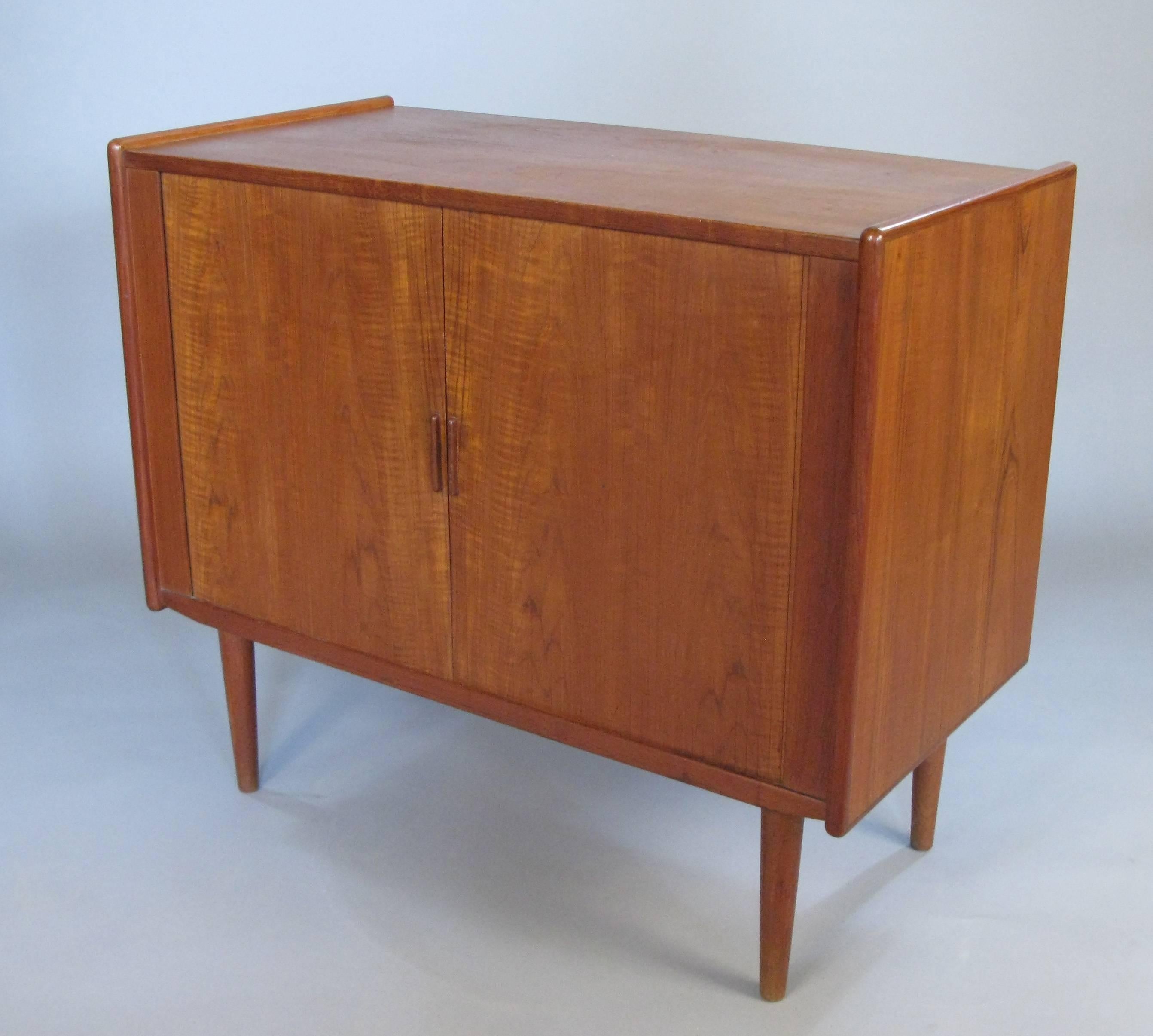 Scandinavian Modern Pair of 1950s Danish Teak Tambour Cabinets
