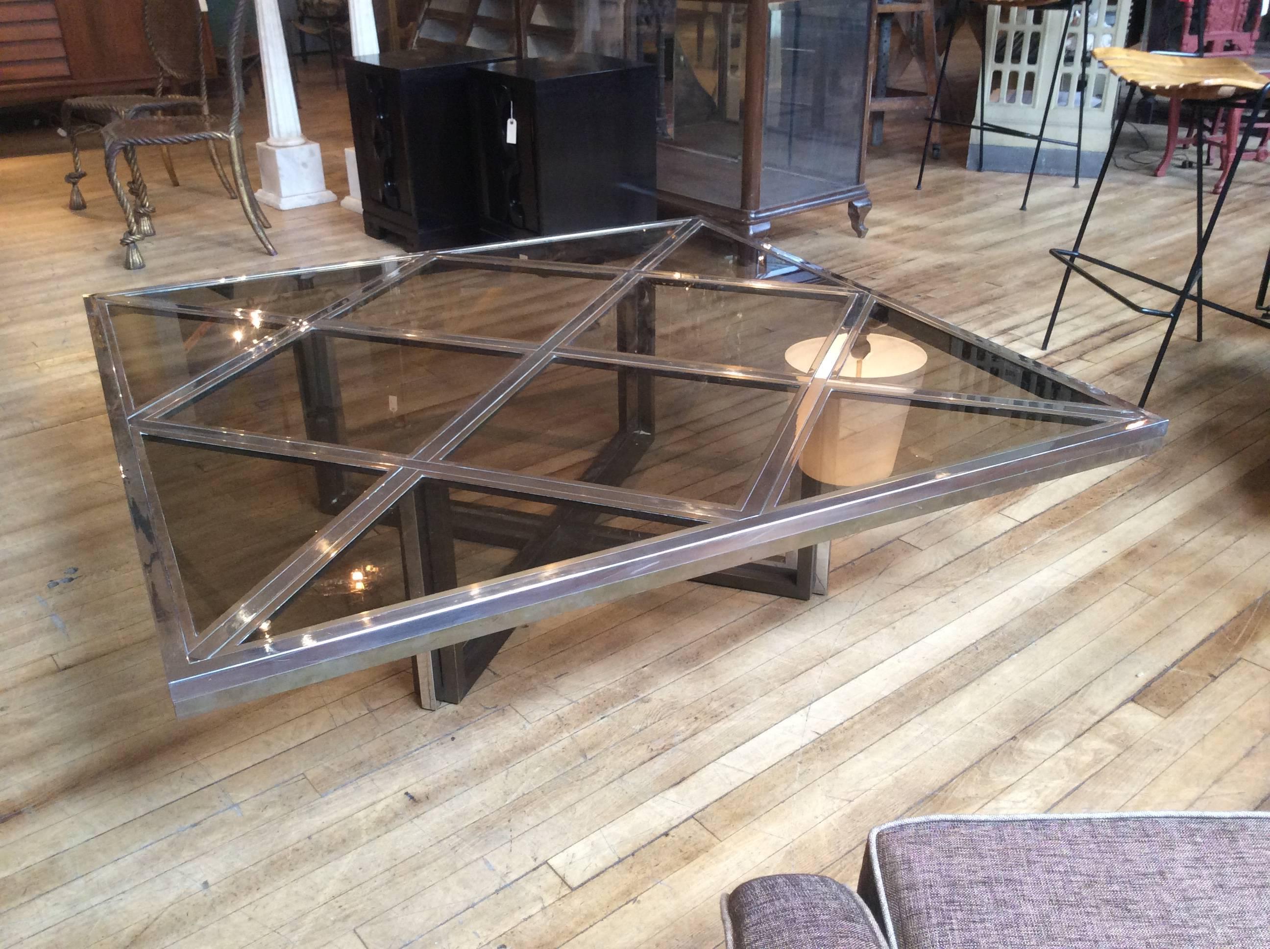 Vintage Italian 1970s Brass and Chrome Cocktail Table by Romeo Rega 1