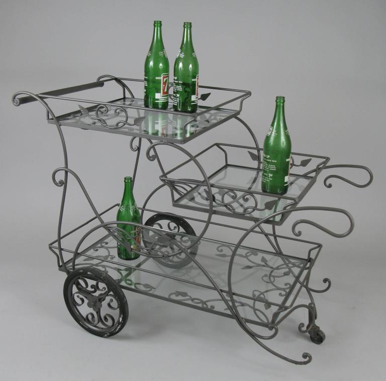 Vintage 1950s, Wrought Iron Bar Cart by Woodard at 1stDibs