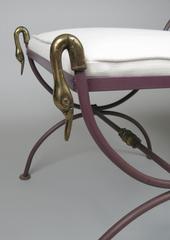 Pair of Neoclassical Iron and Brass Swan Benches