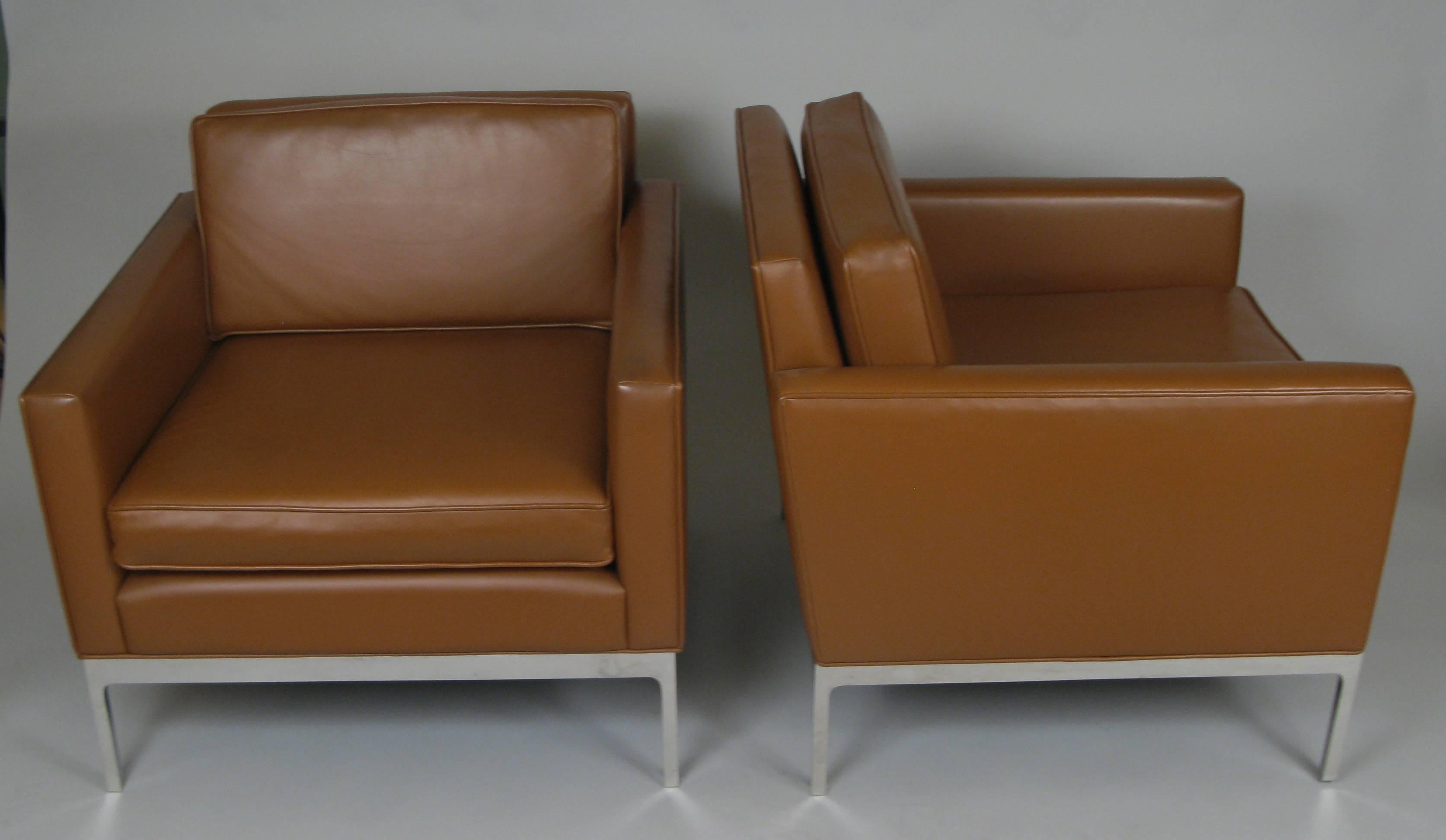 Pair of Leather and Polished Steel Lounge Chairs by Nicos Zographos 1