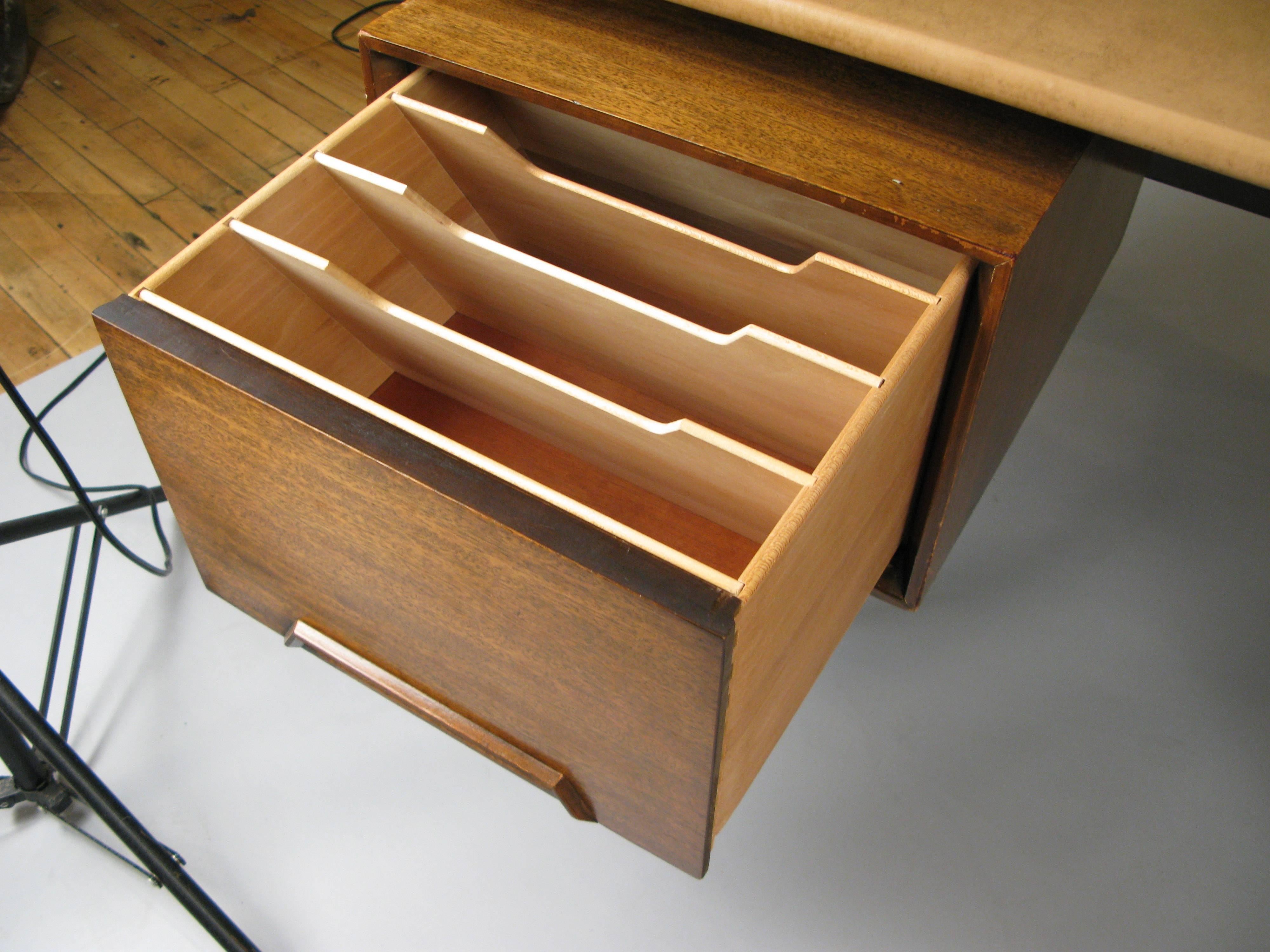 Mid-20th Century Vintage 1950s Modern Walnut and Leather Writing Desk