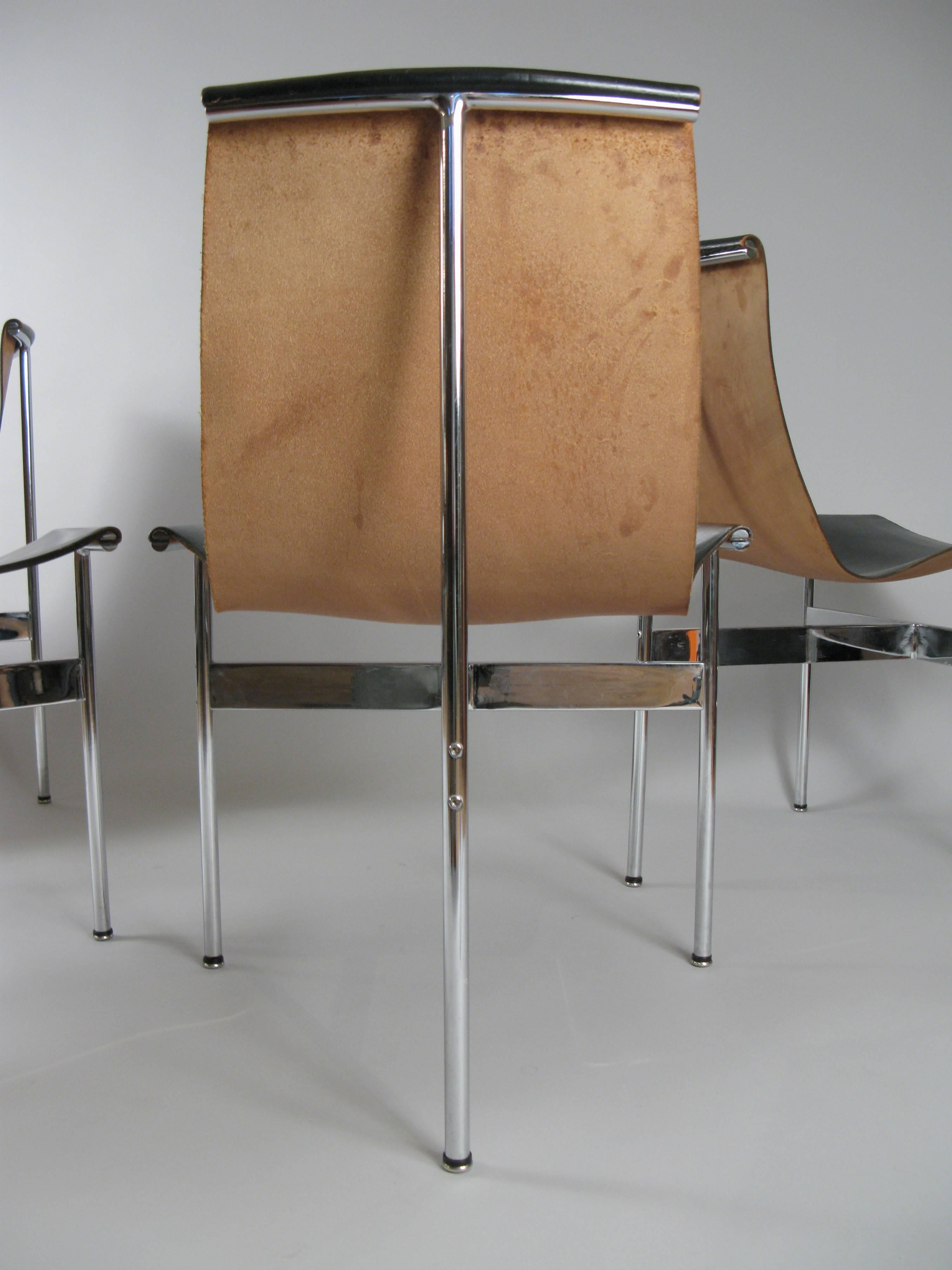 American Set of Four Leather and Chrome Chairs by Katavolos, Kelly, Littell for Laverne