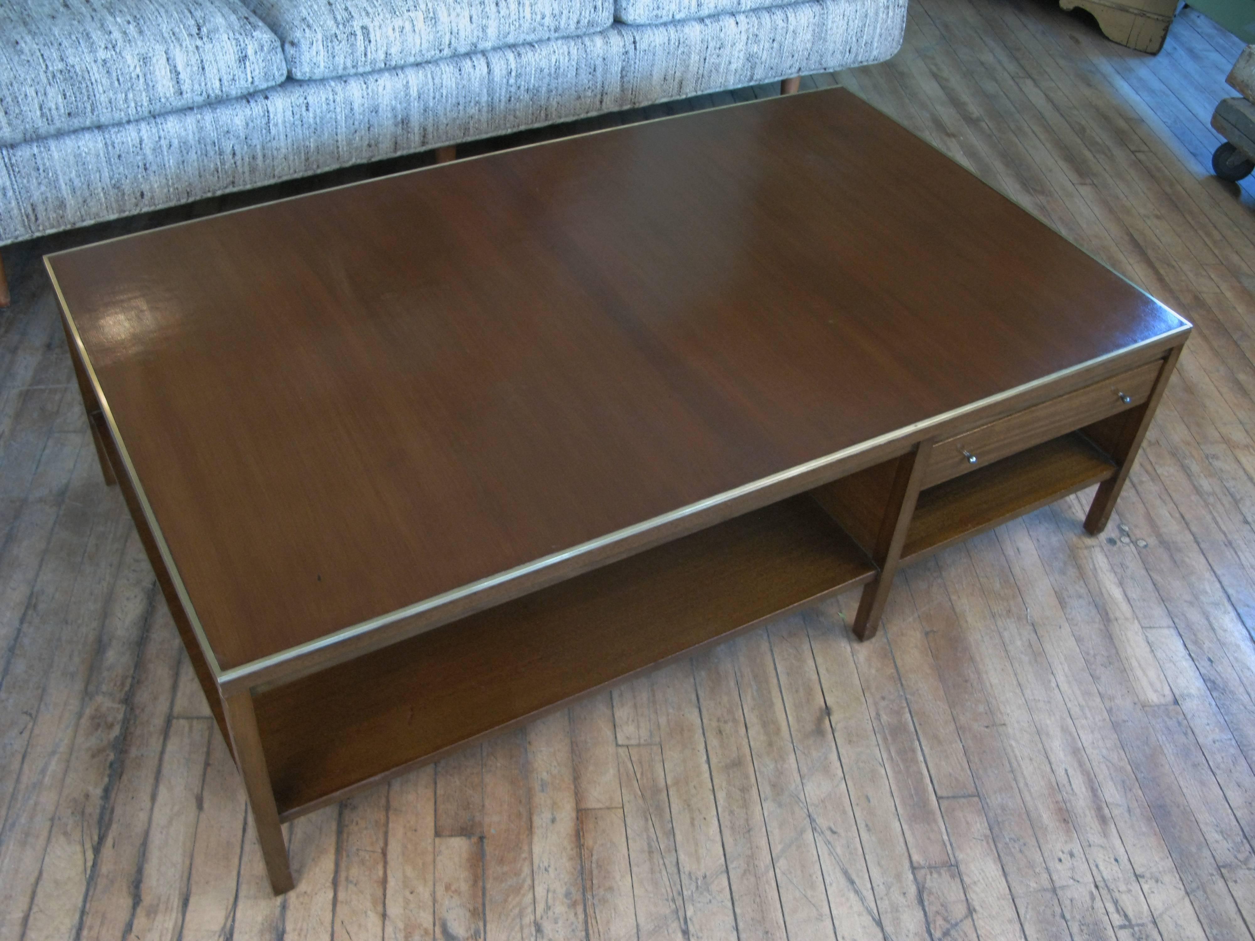 American Vintage Leather and Brass Coffee Table by Paul McCobb for Calvin