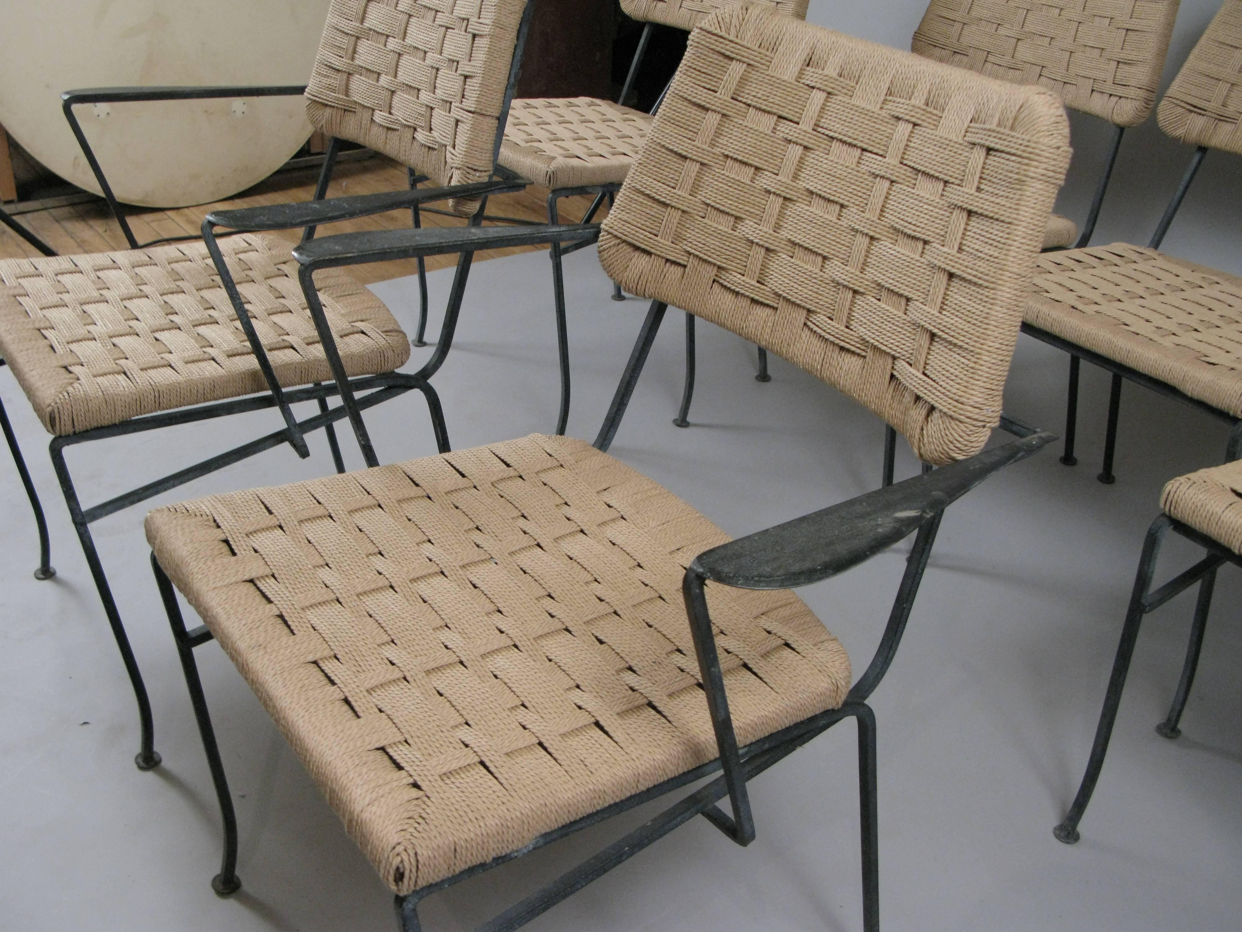Set of Six Rare 1950s Iron and Woven Chairs by Salterini 3