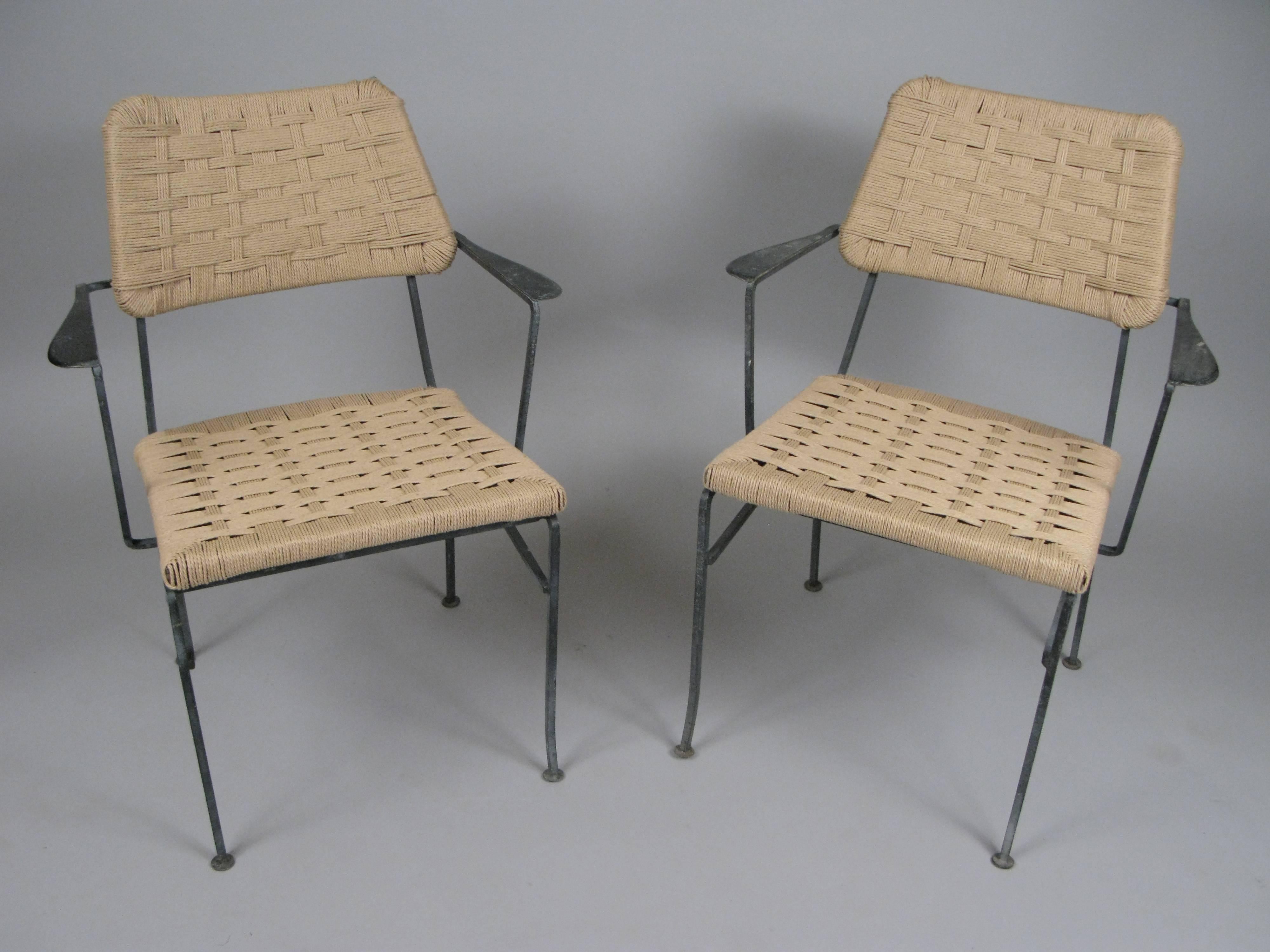 Set of Six Rare 1950s Iron and Woven Chairs by Salterini 2