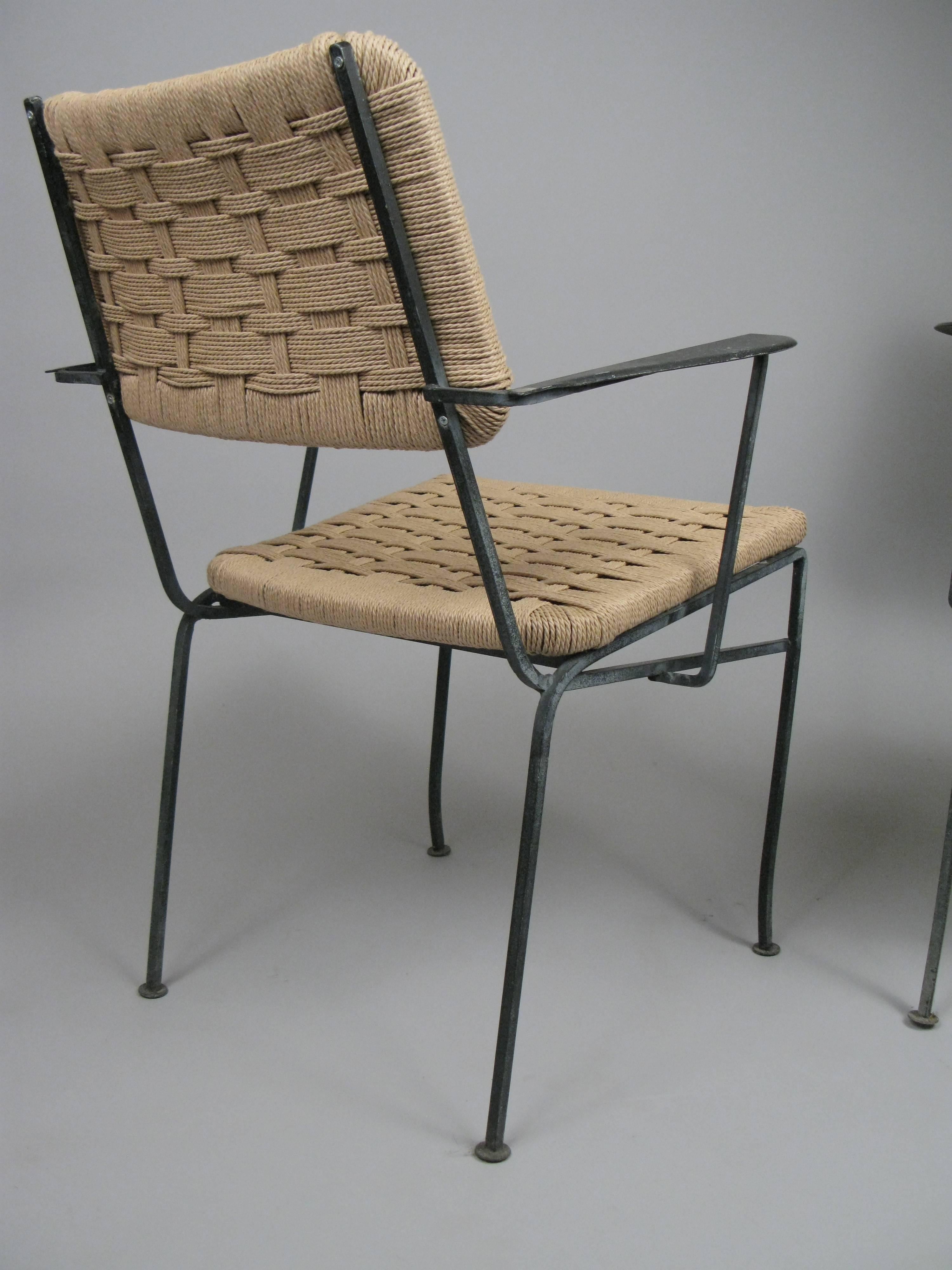 Set of Six Rare 1950s Iron and Woven Chairs by Salterini 4
