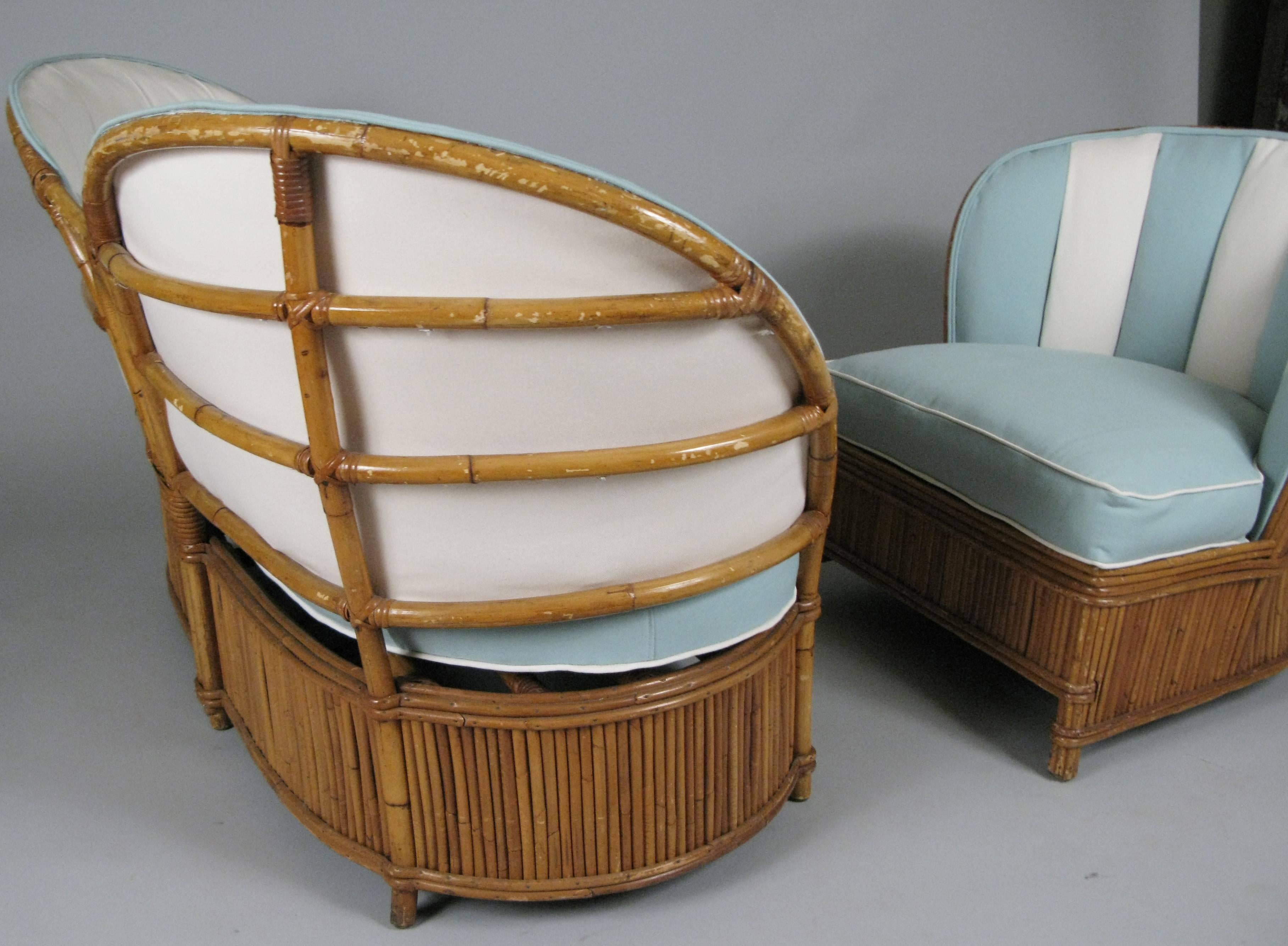 Vintage 1940s Rattan Settee and Lounge Chair 1