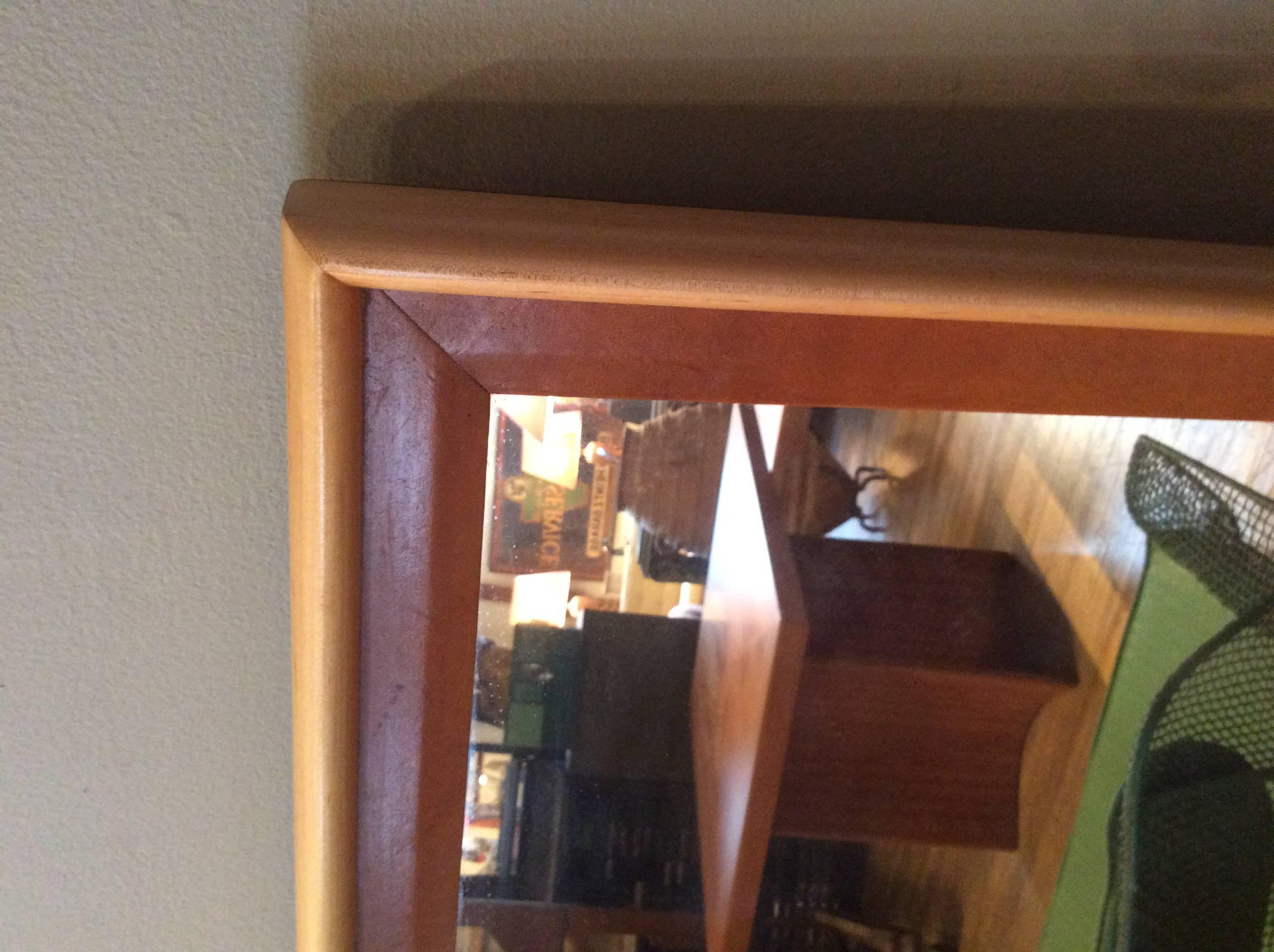 Large Vintage Walnut and Leather Mirror by Paul Frankl In Excellent Condition In Hudson, NY