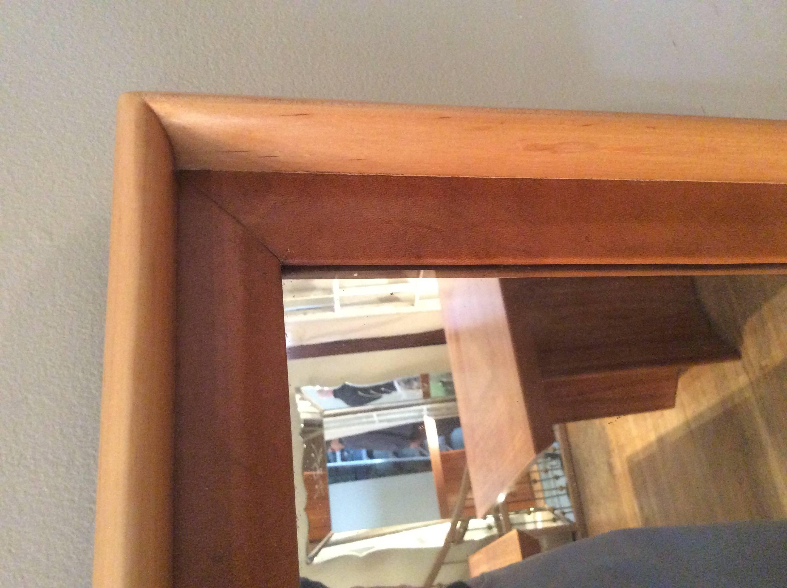 Large Vintage Walnut and Leather Mirror by Paul Frankl 1