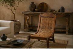 Sculptural Ethnic Lounge Chair Made of Exotic Wood and Bamboo, 1980s–1990s