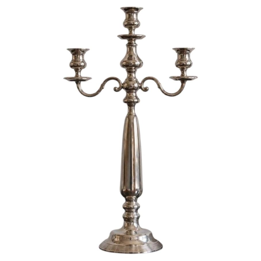 Candelabro grande de tres brazos de acero inoxidable, década de los 90