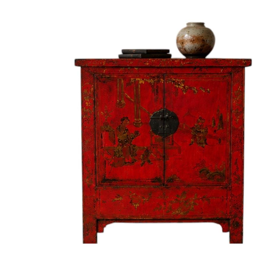 Antique Chinese Red Lacquer Cabinet, circa 1850 For Sale