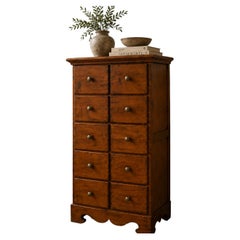 Tall Italian Chestnut Chest of Drawers with Brass Hardware, 1980s–1990s