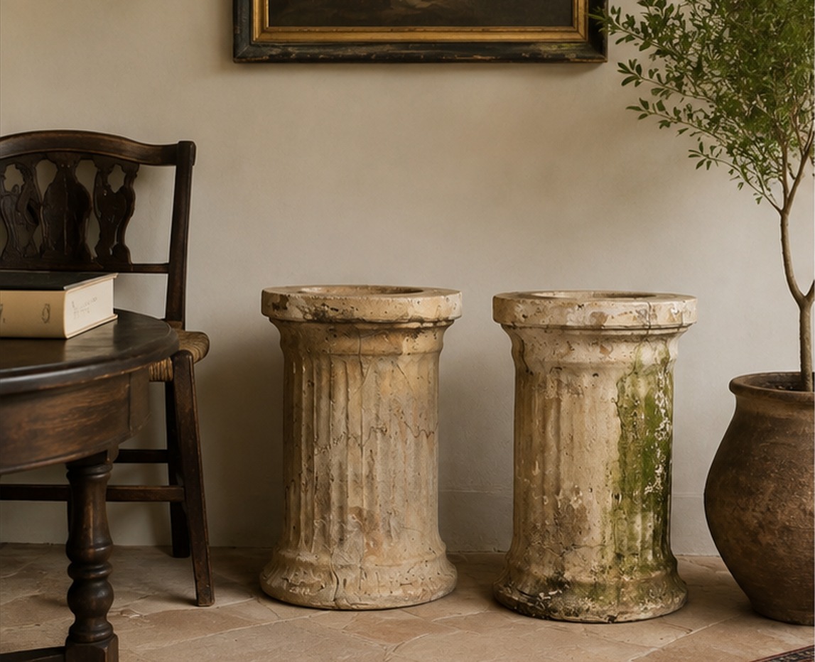 Antique Terracotta Pedestal Columns for Planters, 1950s–1960s