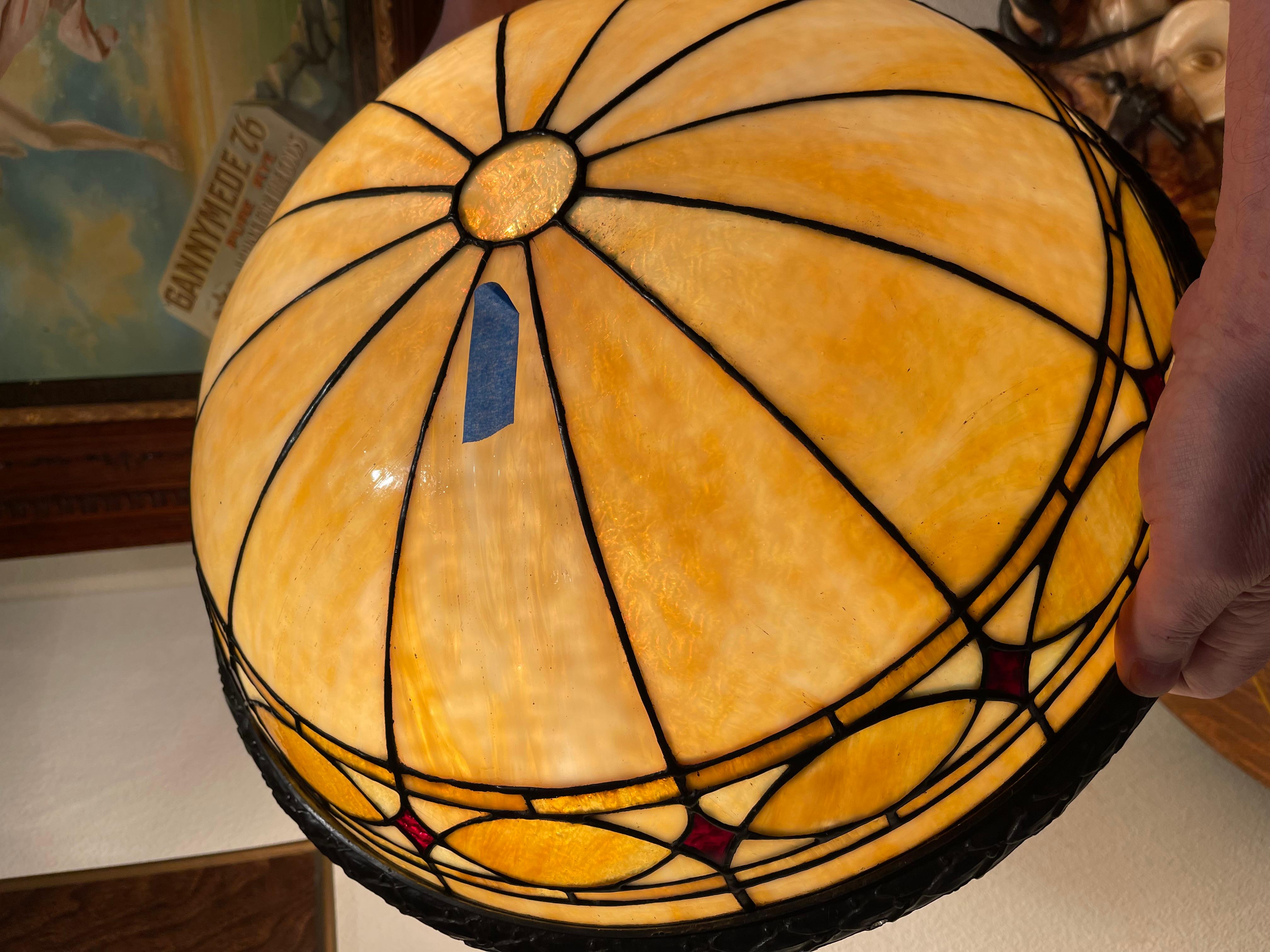 Bronze Inverted Leaded Glass Dome, circa 1910, Duffner & Kimberly.