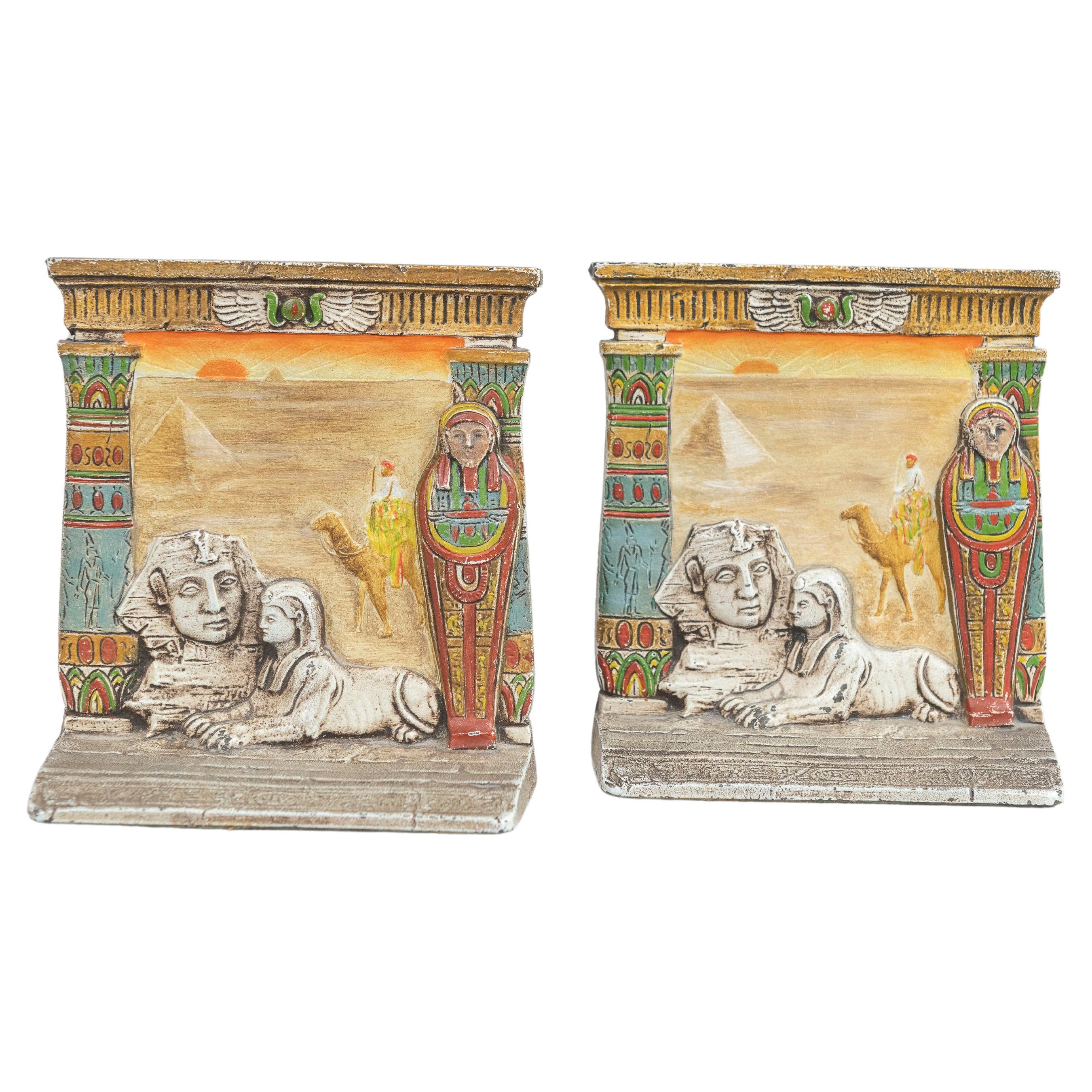 Pair of Colorful Egyptian Themed Bookends, Finely Painted, Judd Co. Ca. 1920's