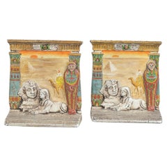 Antique Pair of Colorful Egyptian Themed Bookends, Finely Painted, Judd Co. Ca. 1920's