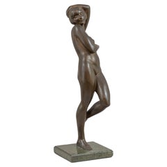 Antique Large Art Deco Bronze Figure of a Nude Woman on Marble Base, Ca. 1920