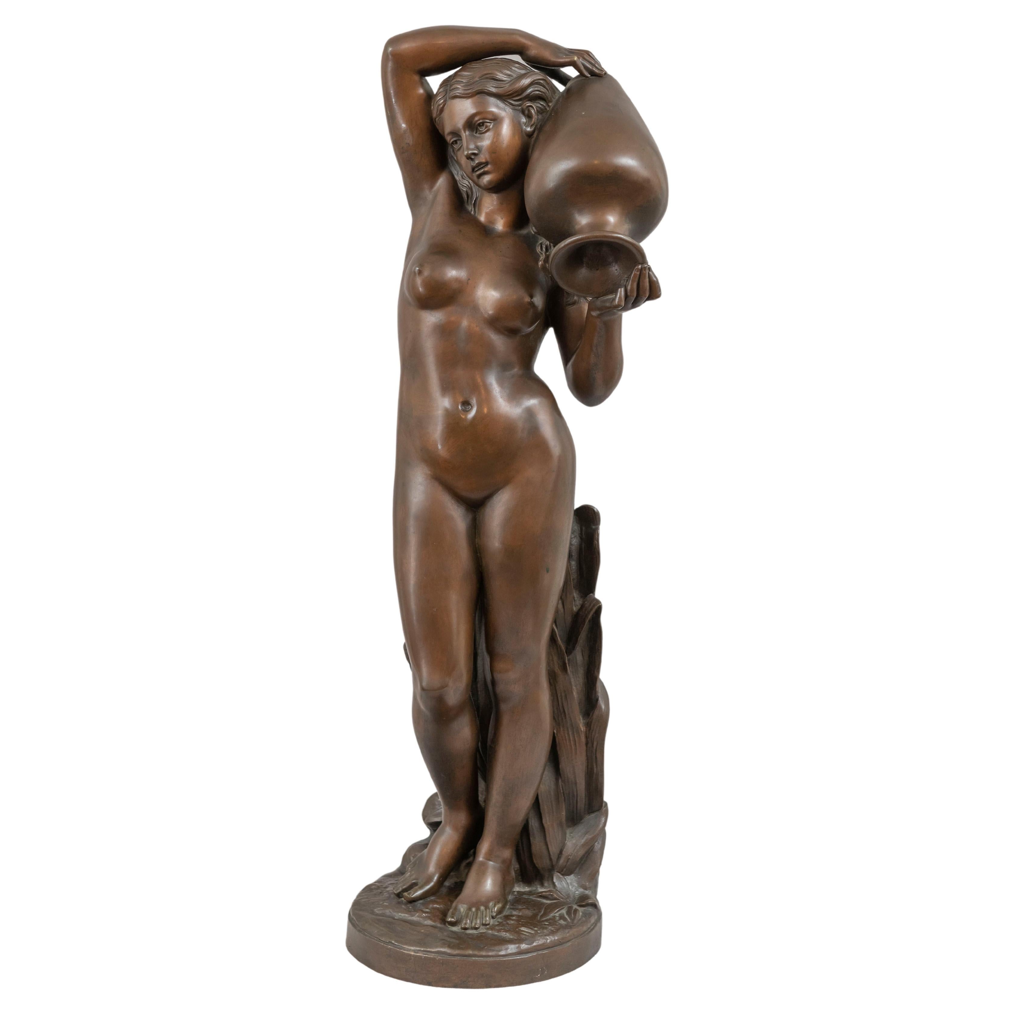 Large French Bronze Nude Maiden Artist Signed G. Leroux, circa 1890