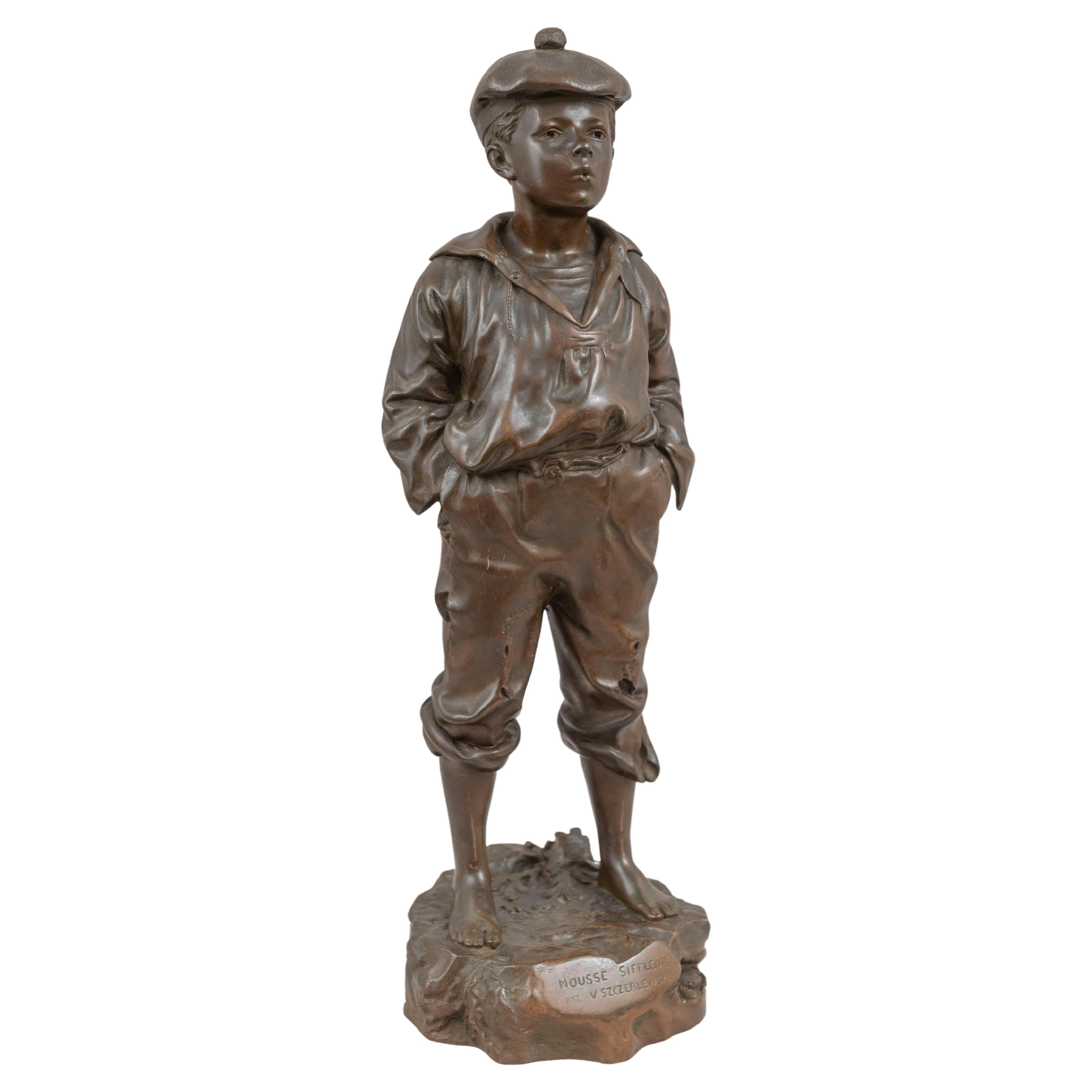 Bronze of a Young Barefoot Boy W/Hands in Pockets Is Whistling, Ca. 1889