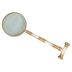 Antique Victorian Magnifying Glass, Mother of Pearl, 18k Gold Filled, ca. 1890