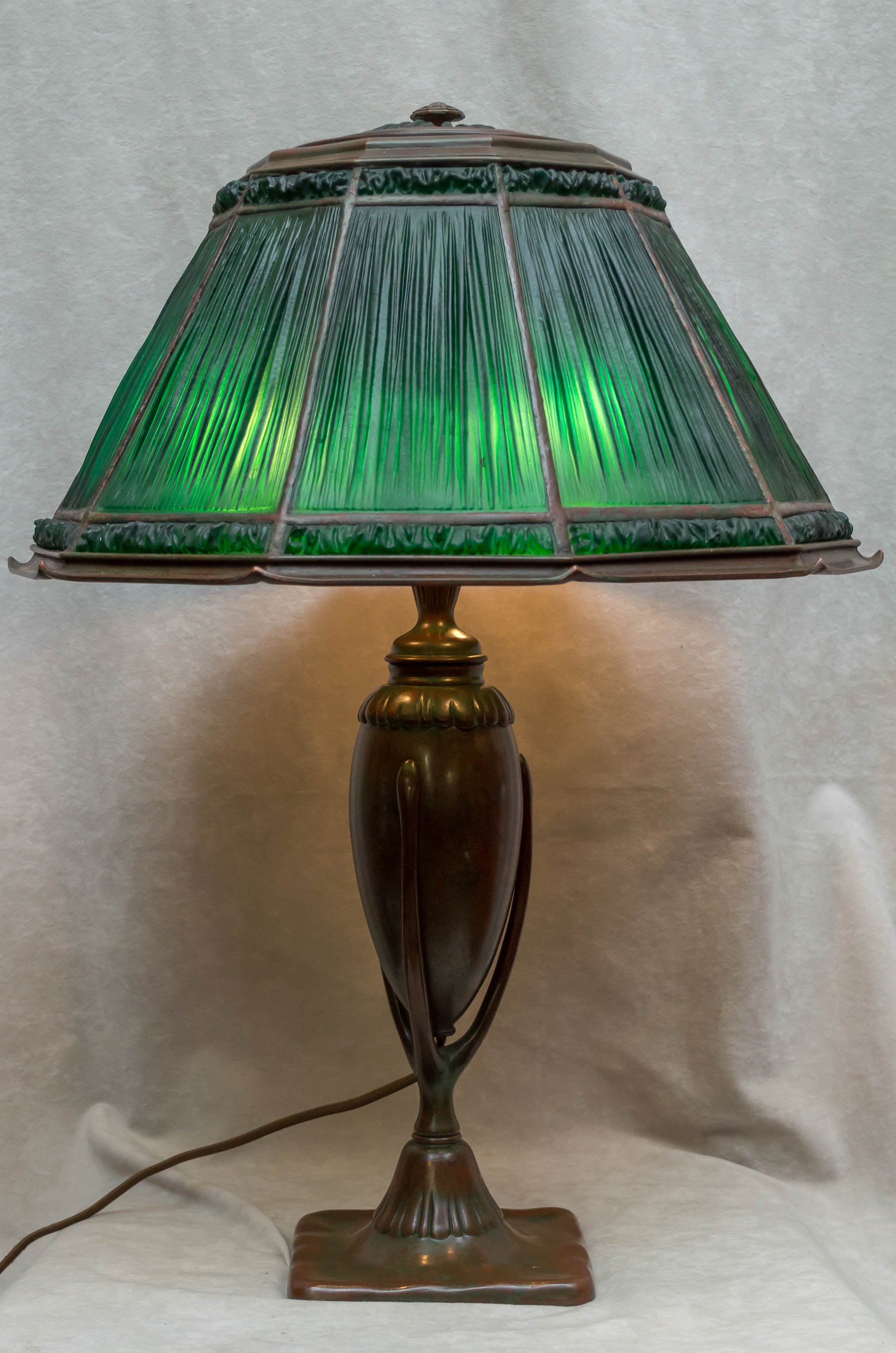 Tiffany Studios Green Linenfold Table Lamp