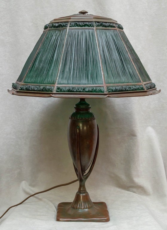 American Tiffany Studios Green Linenfold Table Lamp