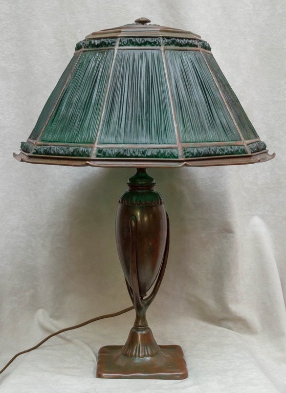 American Tiffany Studios Green Linenfold Table Lamp