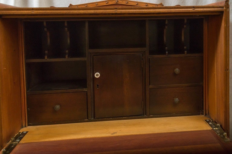 Maple Unusual Walnut and Marquetry Drop Front Desk