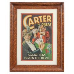 Antique Framed Chromolithograph "Carter the Great", Otis Lithograph Co. Ca. 1920